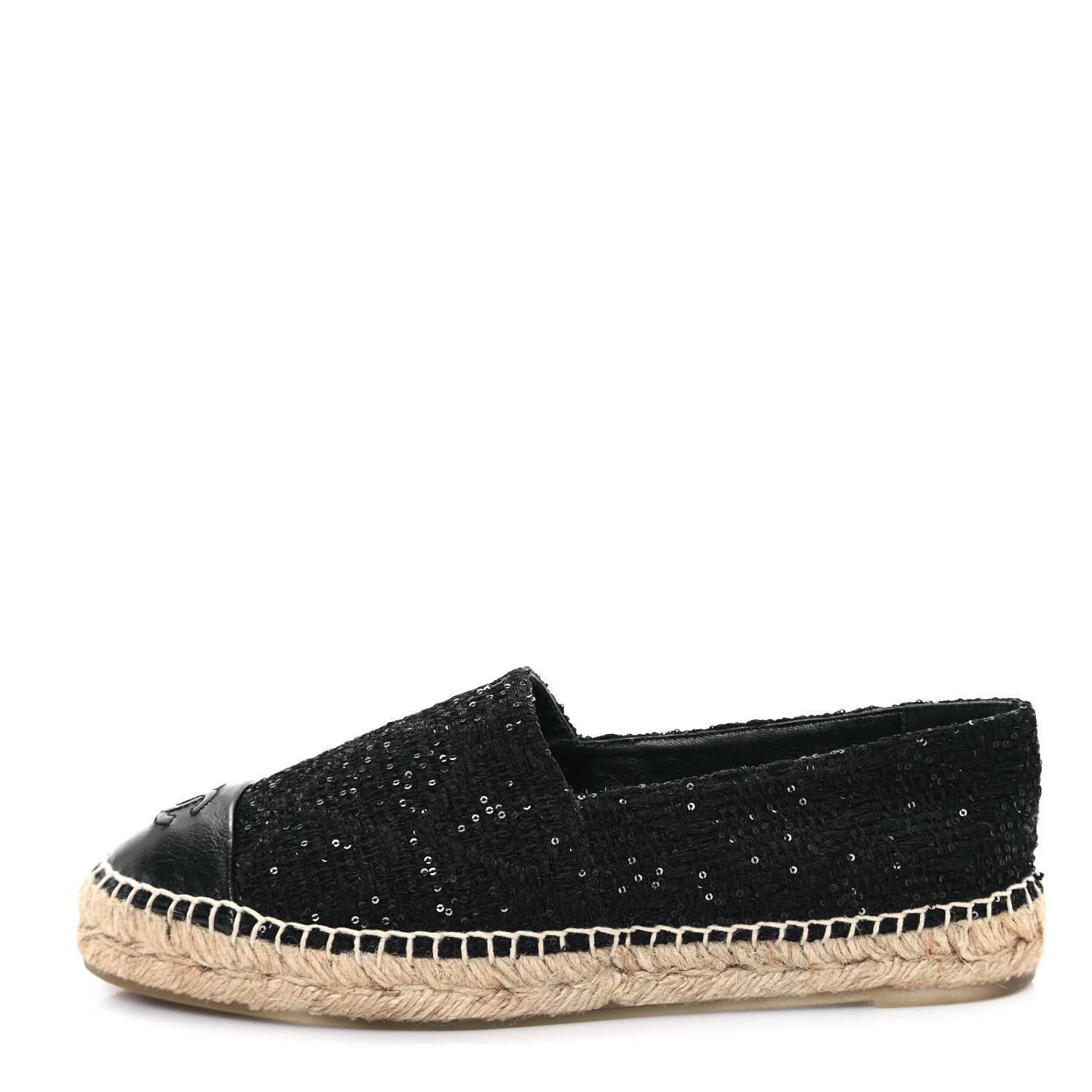 Chanel Tweed Patent Goatskin Sequin CC Espadrilles 40 Black 1 of 10