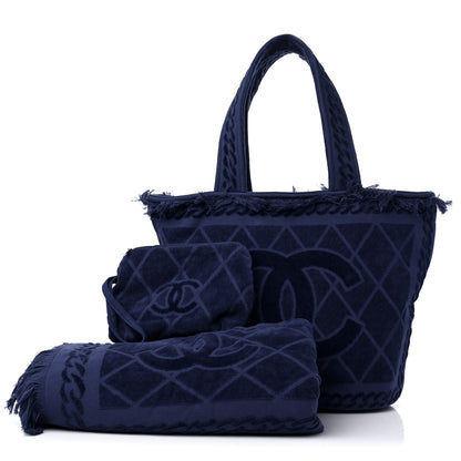 Chanel Terry Cotton CC Beach Tote Towel Set Blue 1 of 9