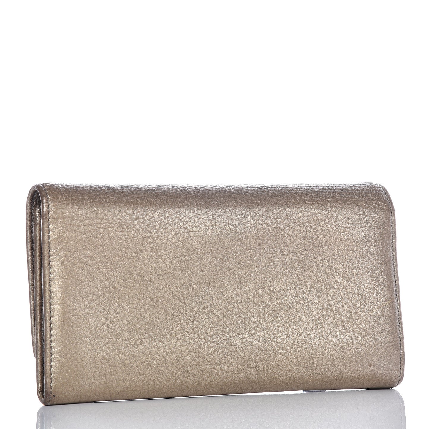 Metallic Pebbled Calfskin Large Soho Continental Wallet Golden Beige