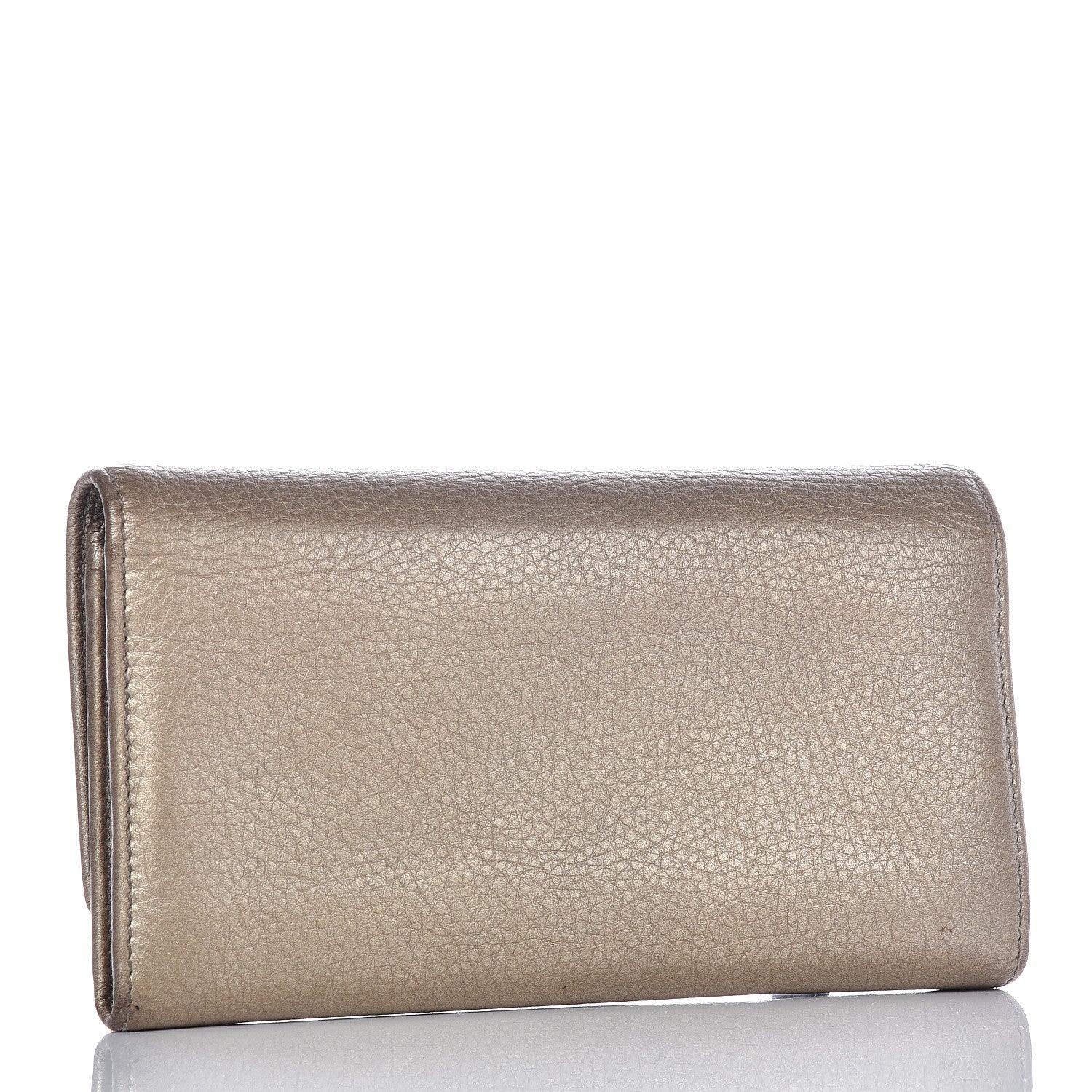 Gucci Metallic Pebbled Calfskin Large Soho Continental Wallet Golden Beige 3 of 18