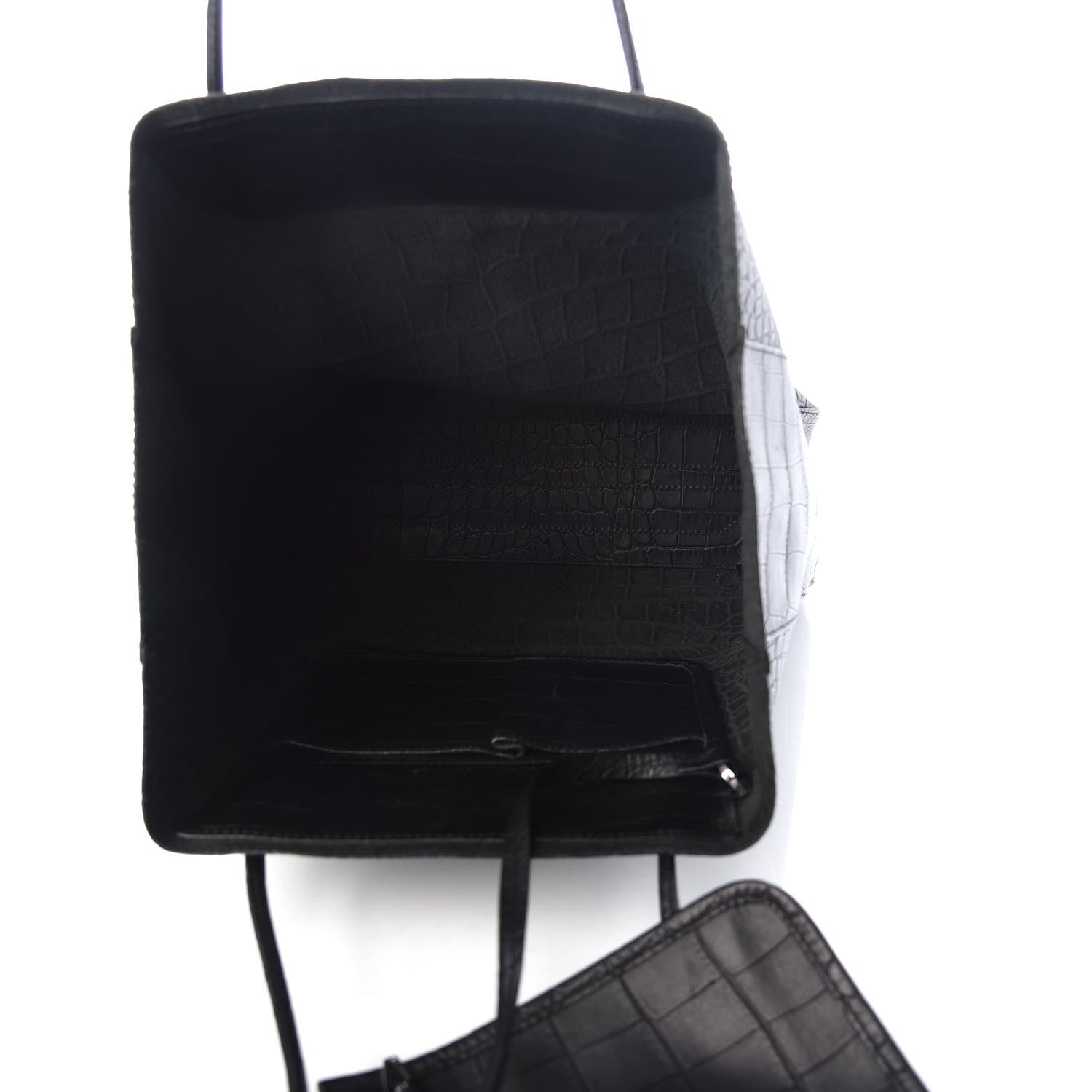 Alexander Wang Calfskin Crocodile Embossed Prisma Skeletal Tote Black Silver Hardware 5 of 9
