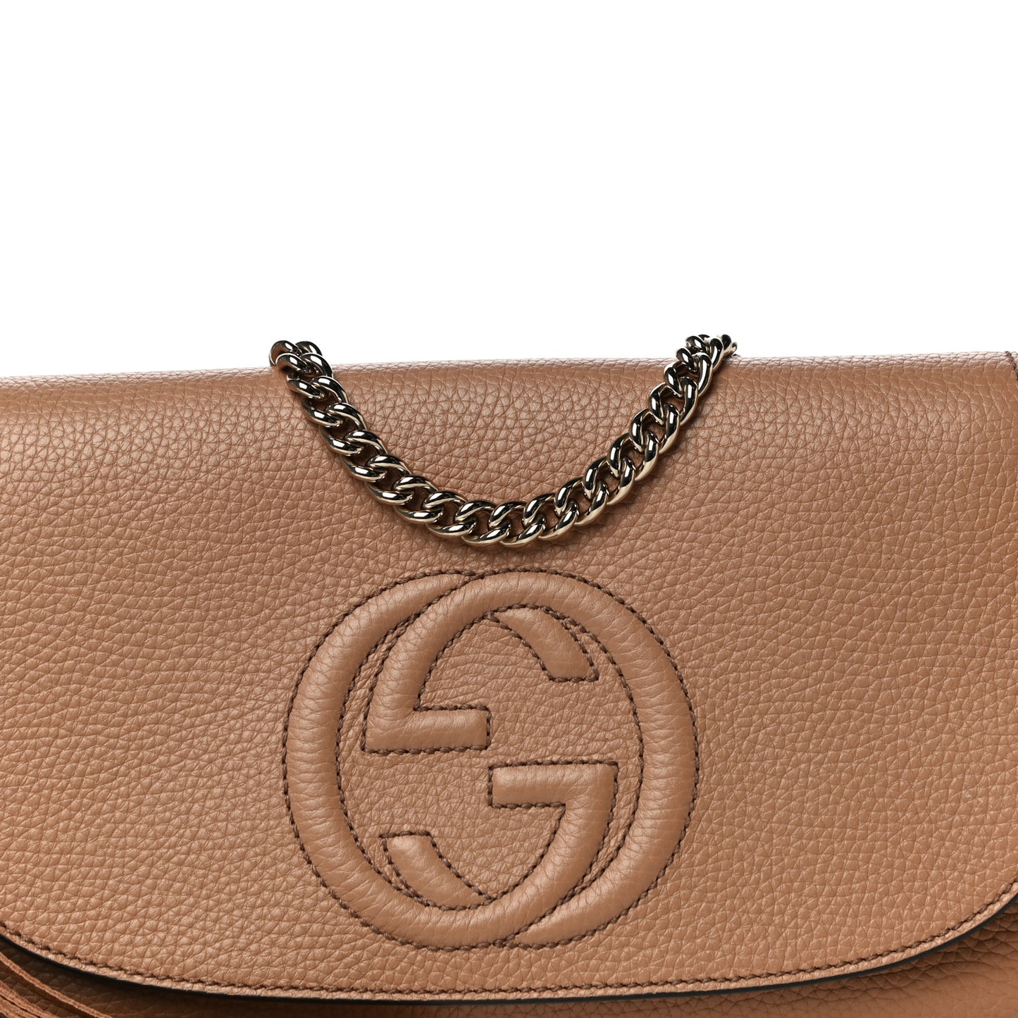 Pebbled Calfskin Medium Soho Flap Crossbody Camelia