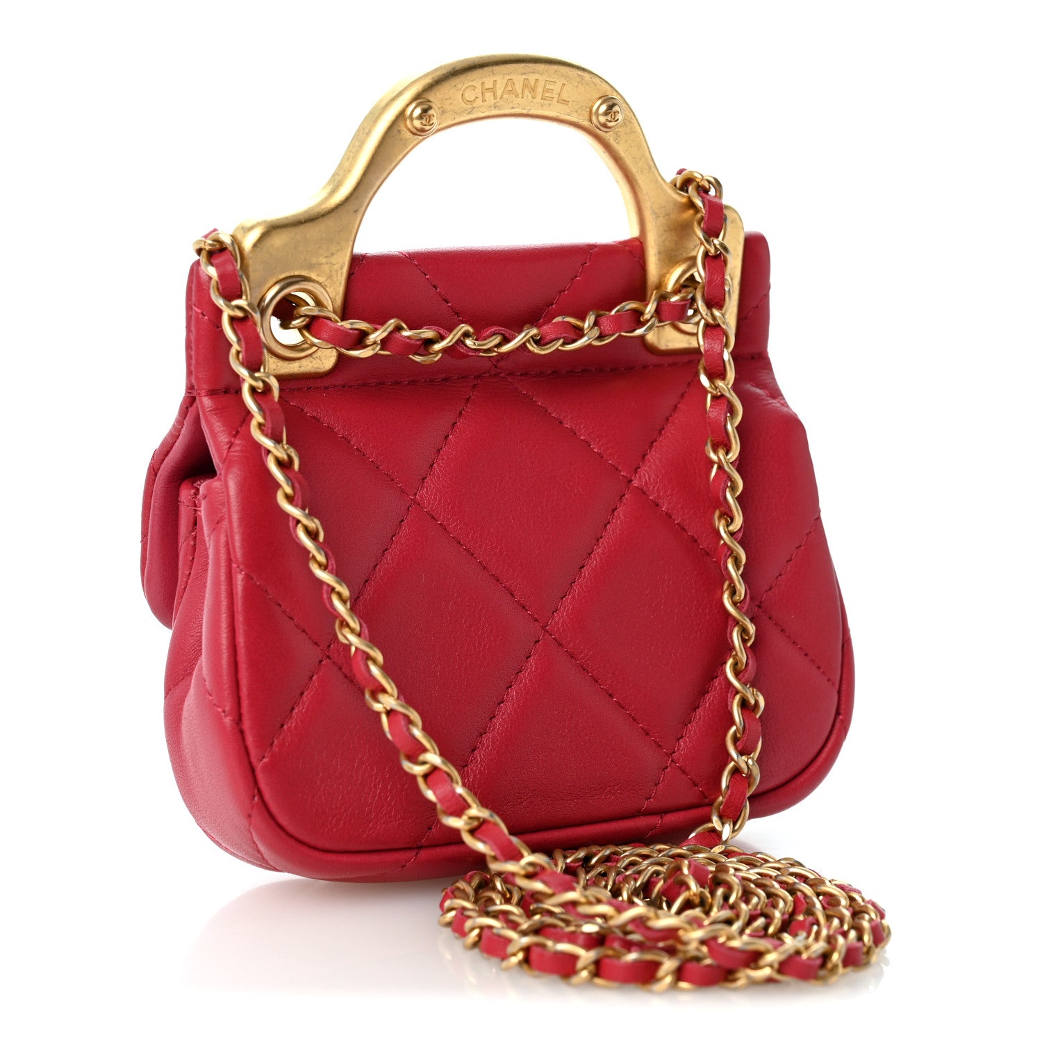 Chanel Calfskin Quilted Lady Handle Flap Card Holder With Chain Dark Pink 3 of 11
