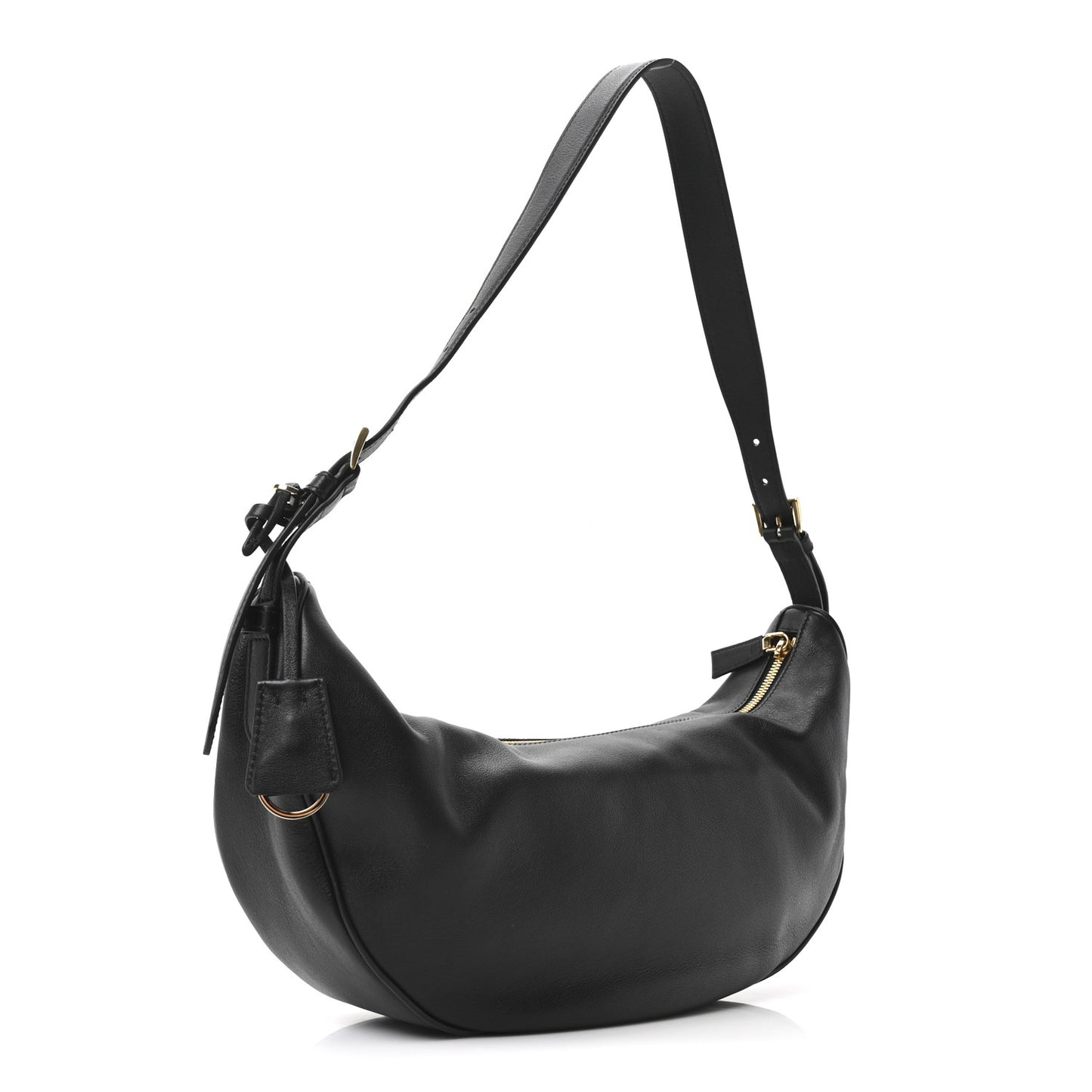 Soft Grain Calfskin Large Demi-Lune Shoulder Bag Black