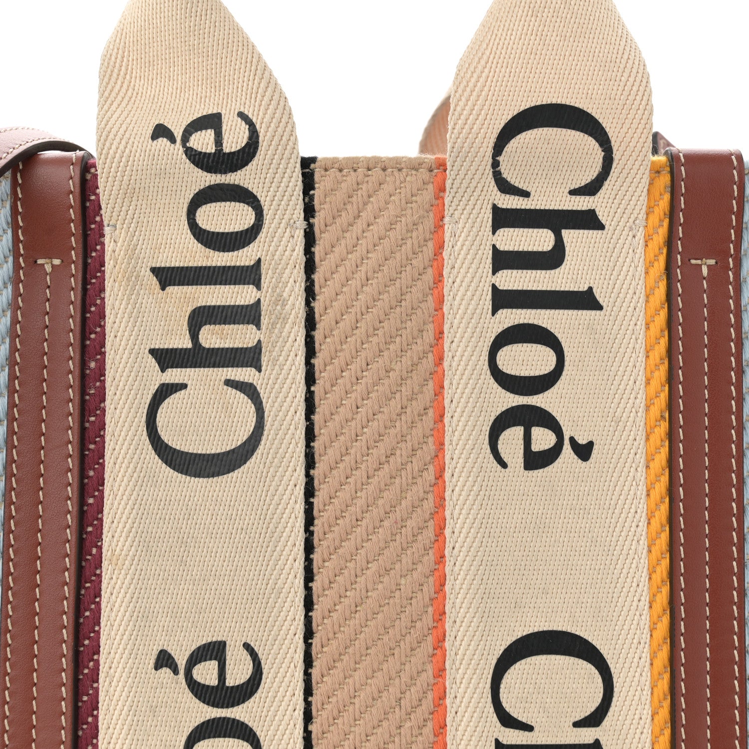 Chloe Cotton Calfskin Small Woody Striped Ribbon Tote Multicolor 8 of 13