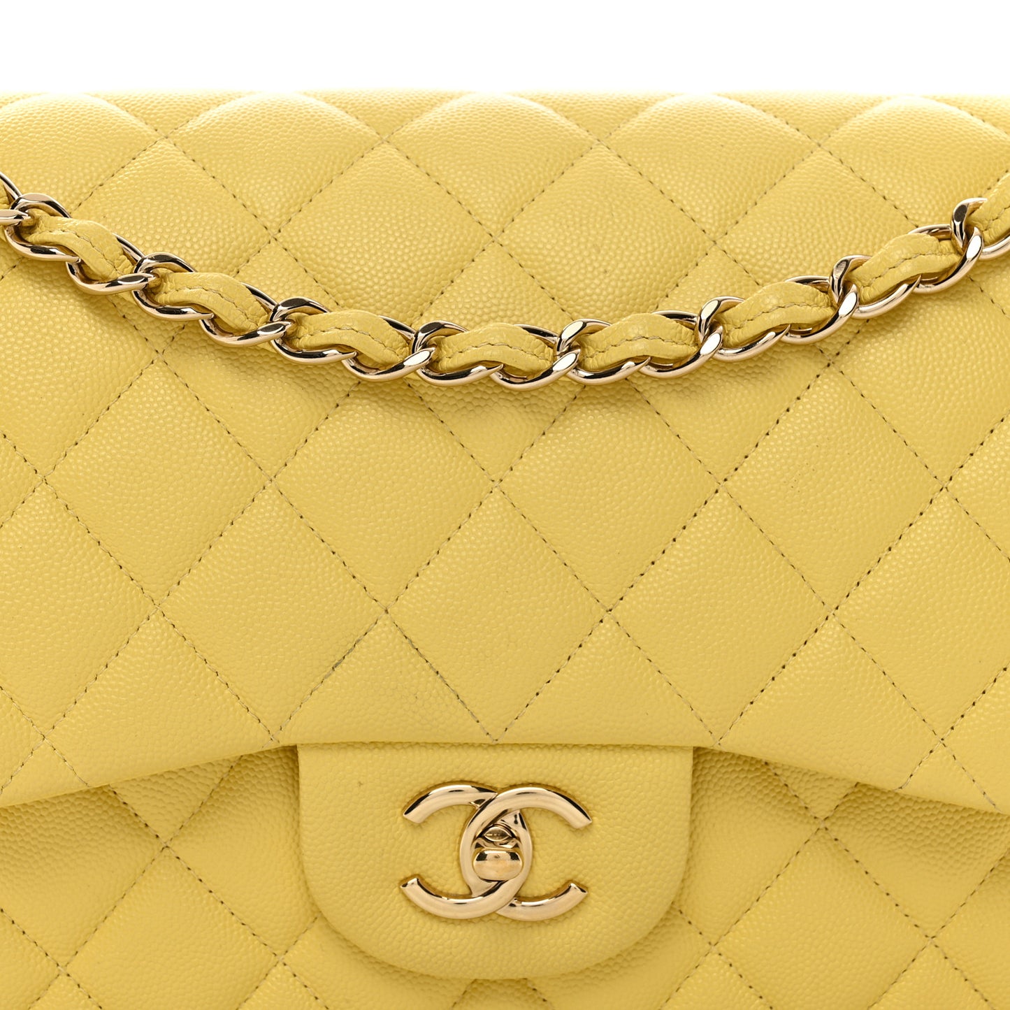 Caviar Quilted Jumbo Double Flap Yellow