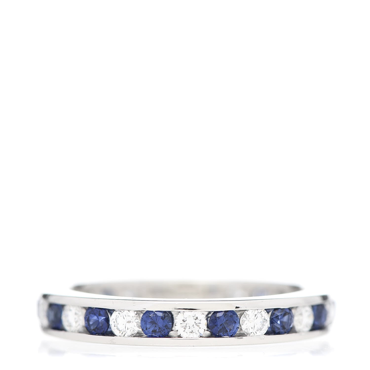 Tiffany Platinum Diamond Blue Sapphire Eternity Band Ring 52 6 1 of 4
