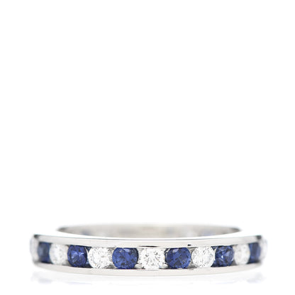 Tiffany Platinum Diamond Blue Sapphire Eternity Band Ring 52 6 1 of 4