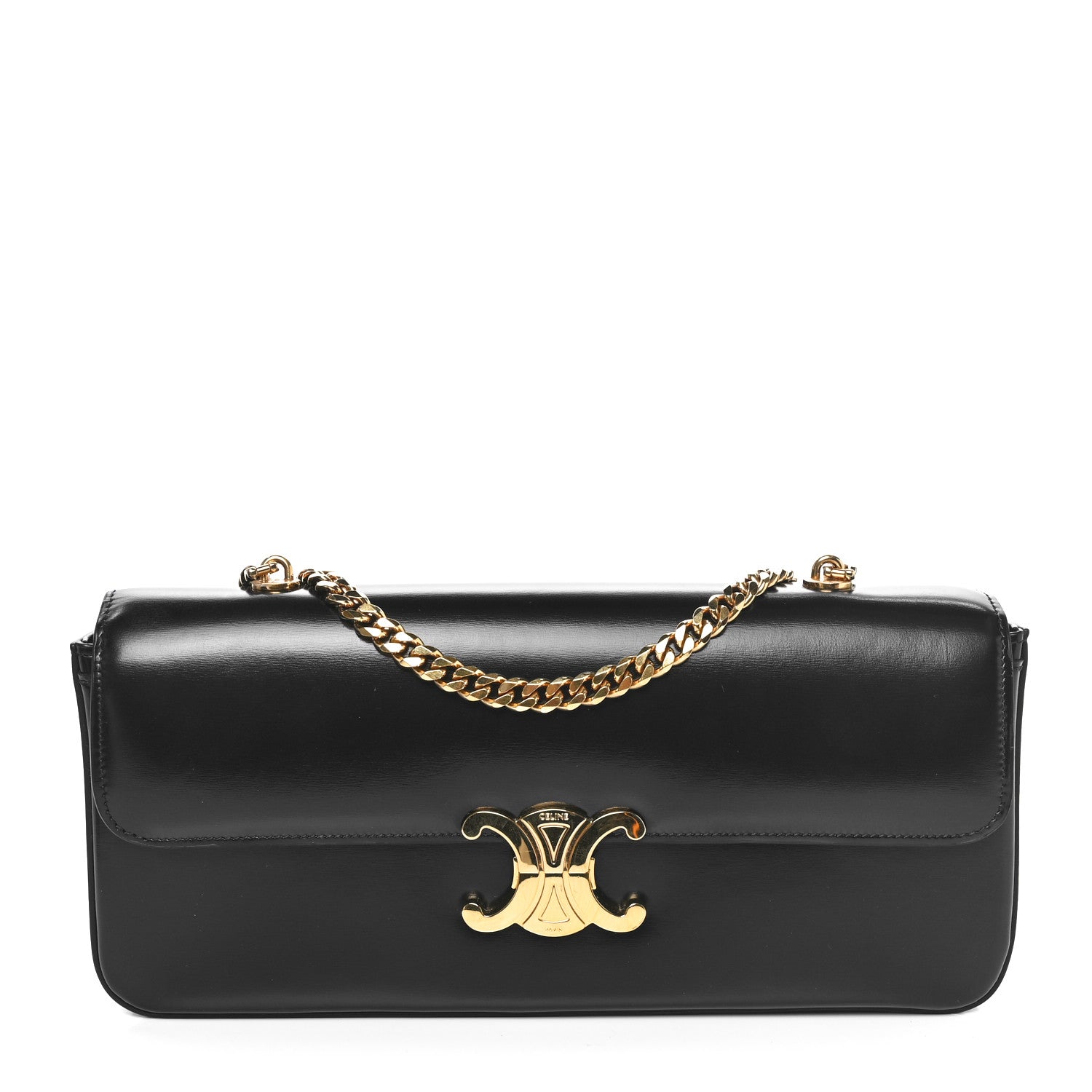 Celine Shiny Calfskin Triomphe Chain Bag Black 1 of 9