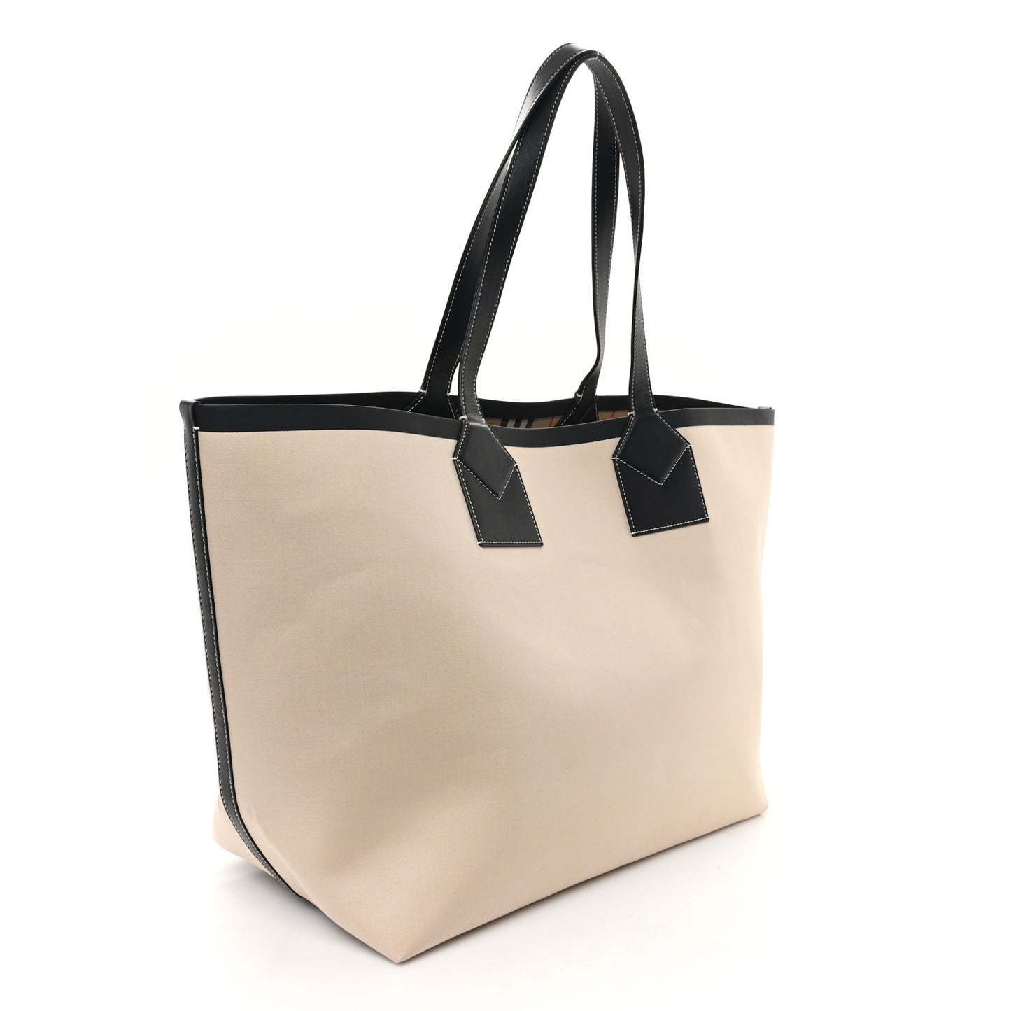 Cotton Canvas Calfskin Heritage Print Large Tote Beige