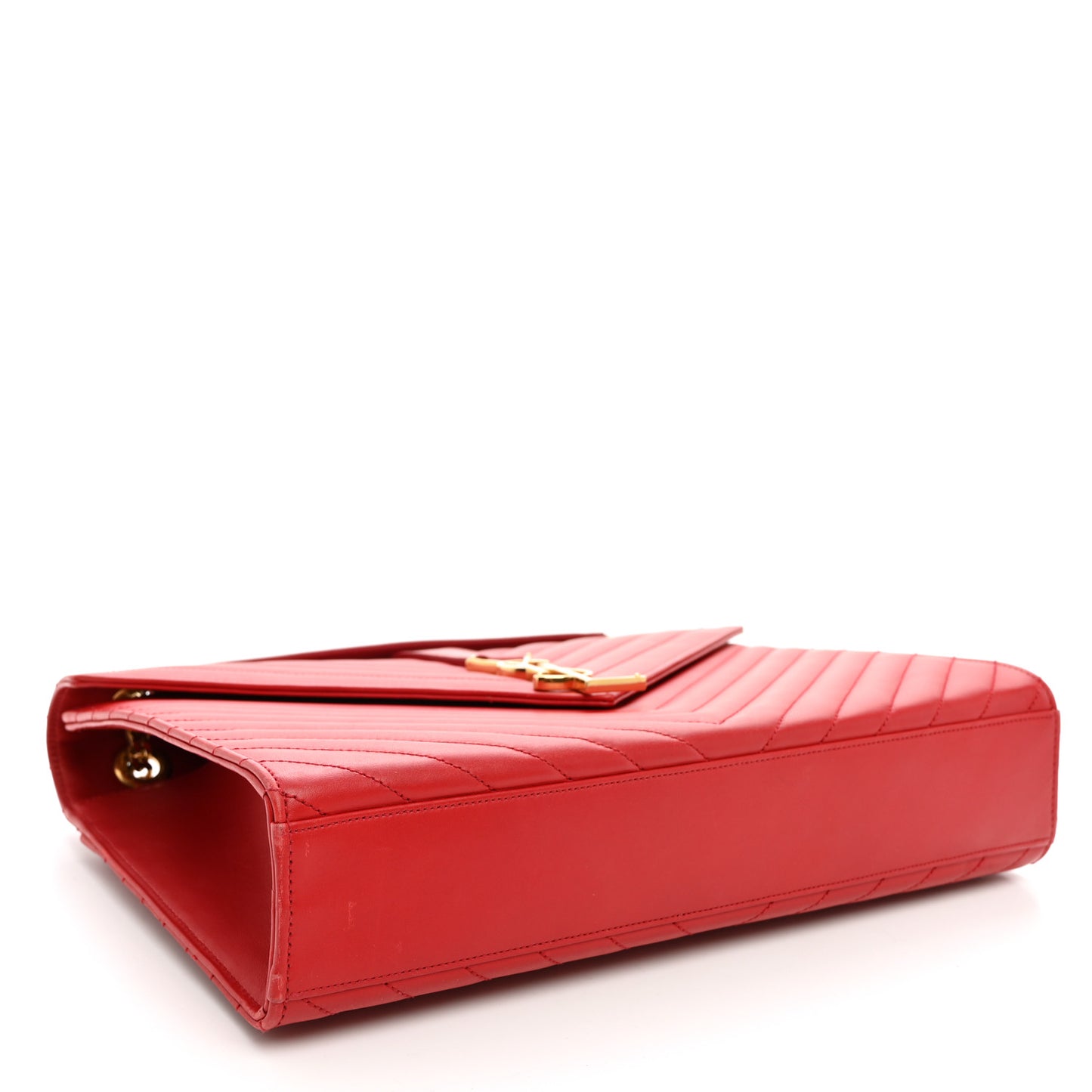 Smooth Calfskin Matelasse Chevron Large Monogram Satchel Lipstick Red