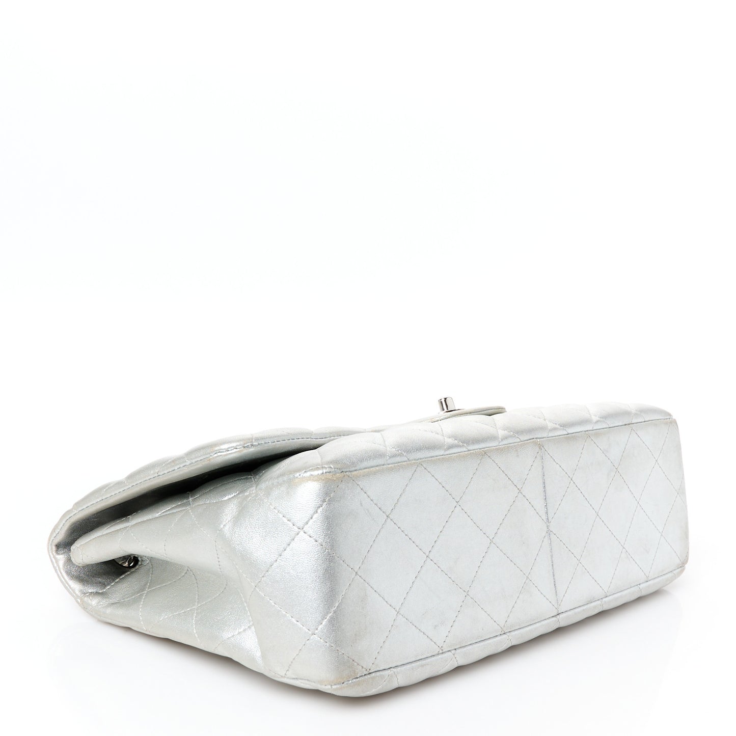 Metallic Lambskin Quilted Jumbo Single Flap Silver