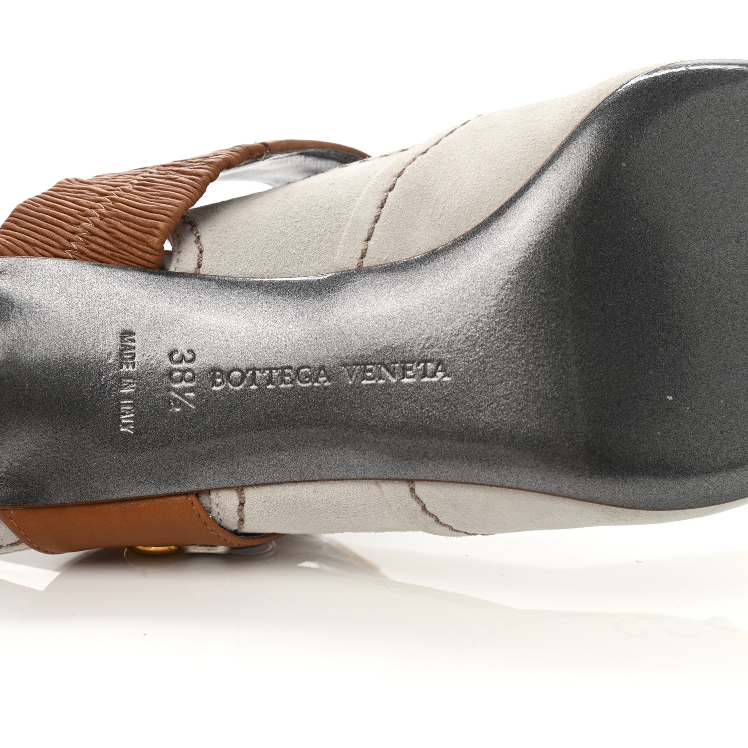 Bottega Veneta Suede Jeweled Runway Mary Jane Pumps 38.5 Mist Camello 6 of 7