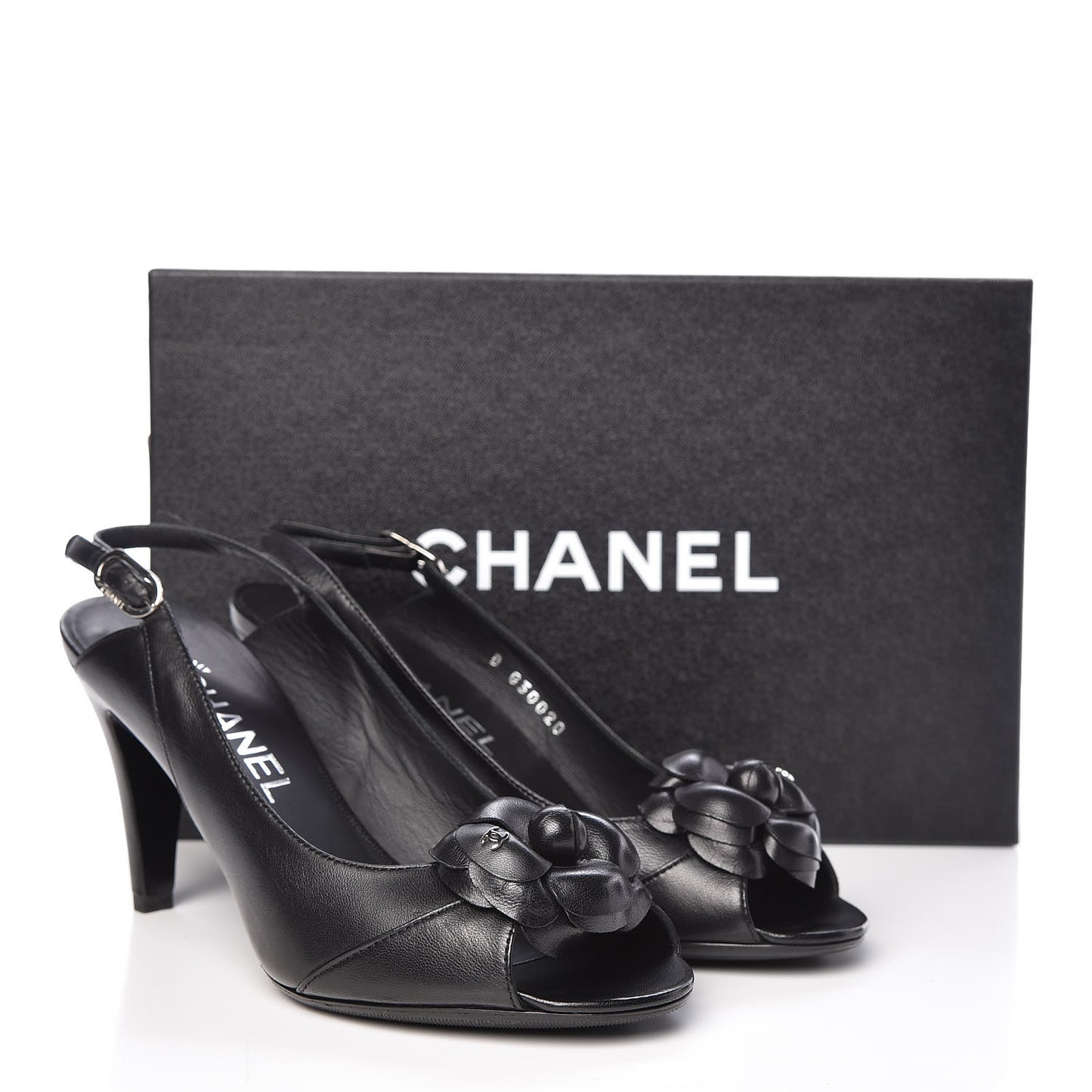 Lambskin Camellia Slingback Sandals 36.5 Black