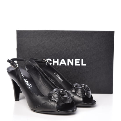 Chanel Lambskin Camellia Slingback Sandals 36.5 Black 13 of 13