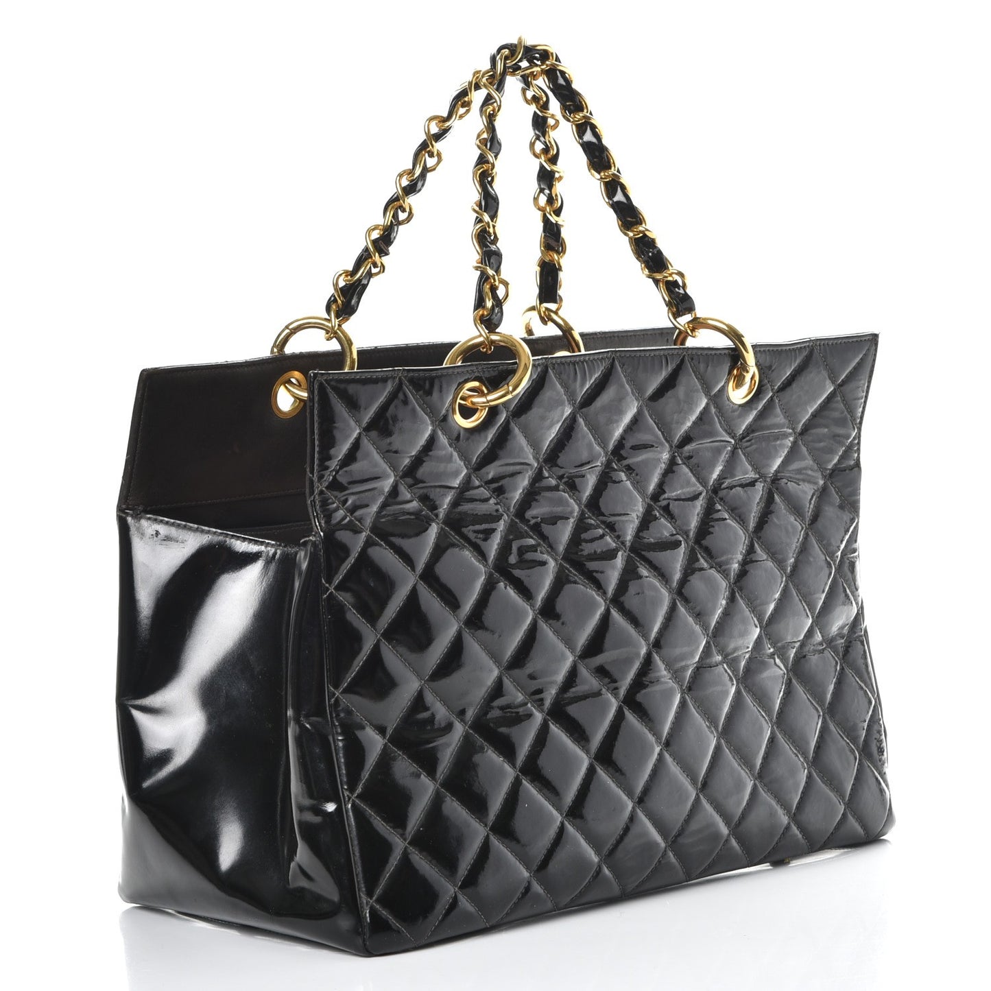 Patent Quilted Grand Shopping Tote GST Black