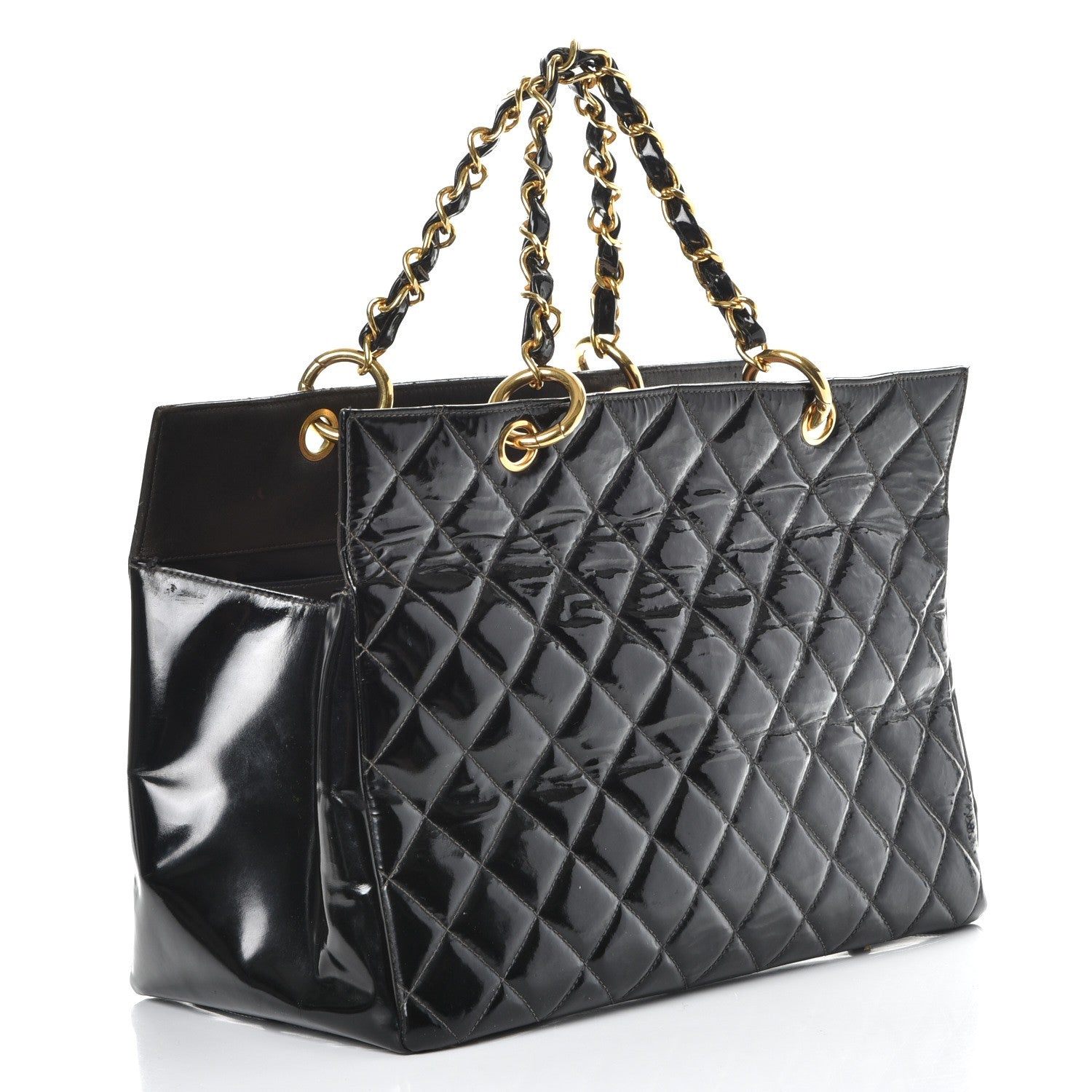Chanel Patent Quilted Grand Shopping Tote GST Black 3 of 11