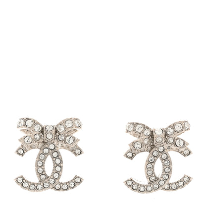 Chanel Crystal CC Bow Dangle Earrings Silver 1 of 5