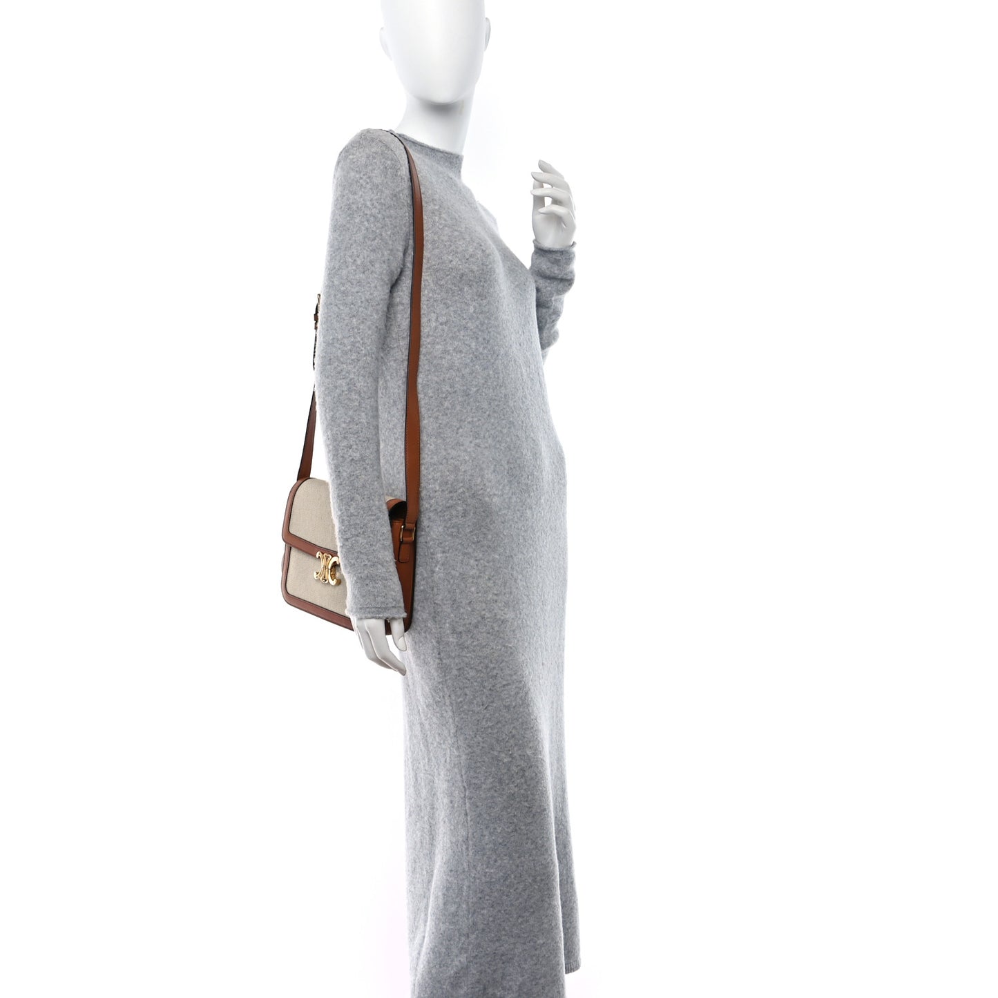 Textile Natural Calfskin Large Triomphe Tan White