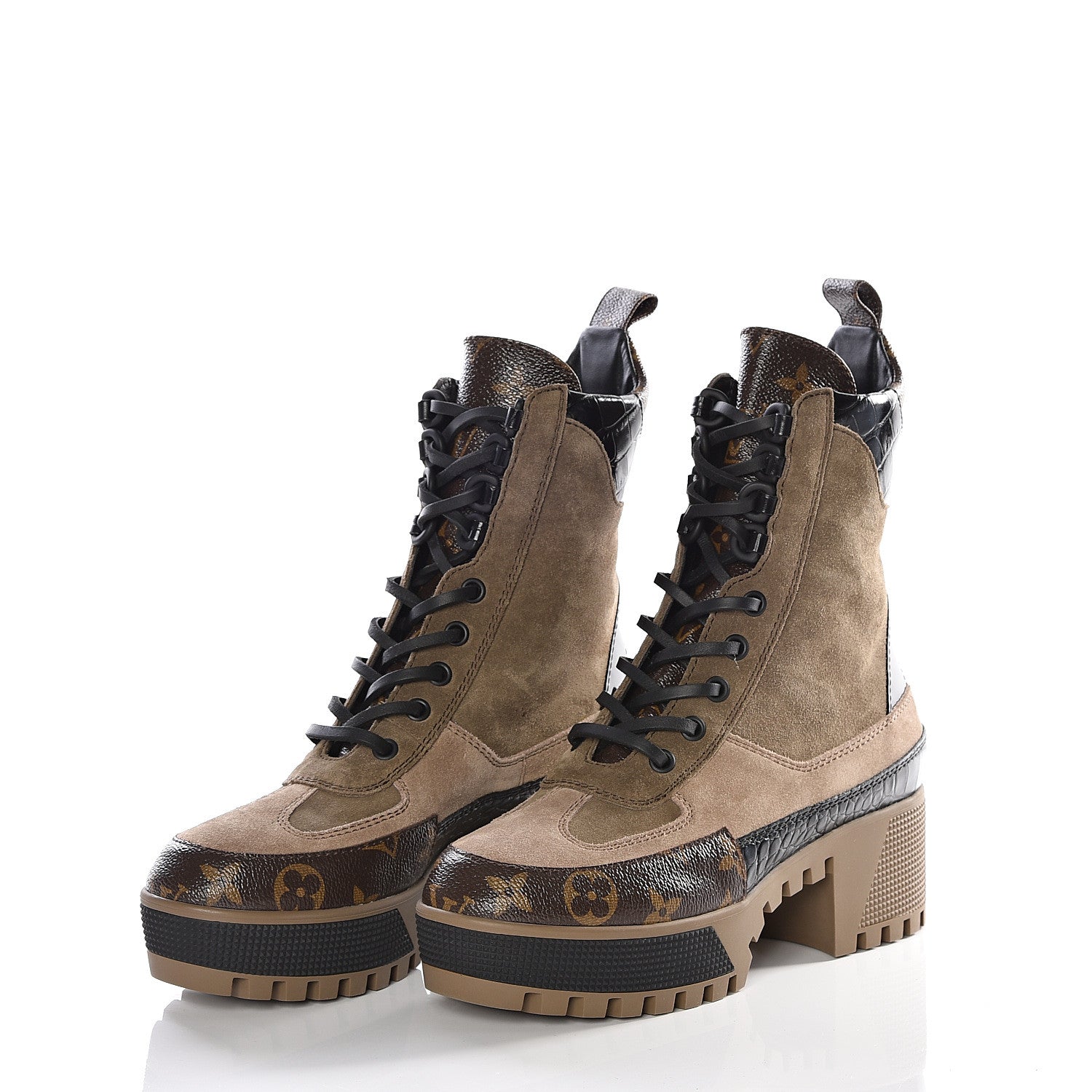Louis Vuitton Suede Calfskin Monogram Laureate Platform Desert Boots 35 Taupe 2 of 9