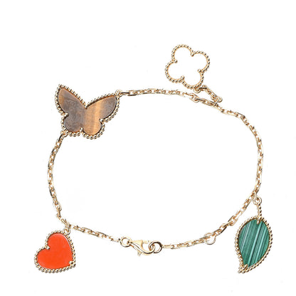 Van Cleef & Arpels 18K Yellow Gold Mother of Pearl Malachite Carnelian Tiger Eye 4 Motifs Lucky Alhambra Bracelet 1 of 4