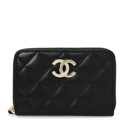 Chanel Caviar Quilted Crystal Zip Around Coin Purse Wallet Black 1 of 9