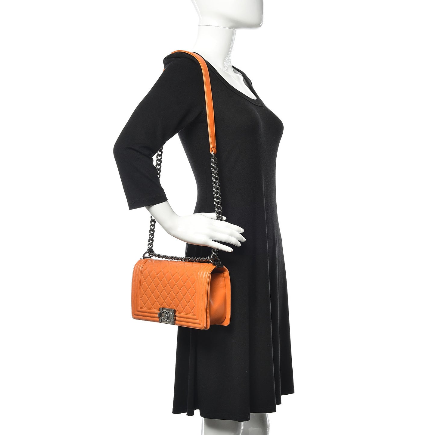 Lambskin Quilted Medium Boy Flap Orange