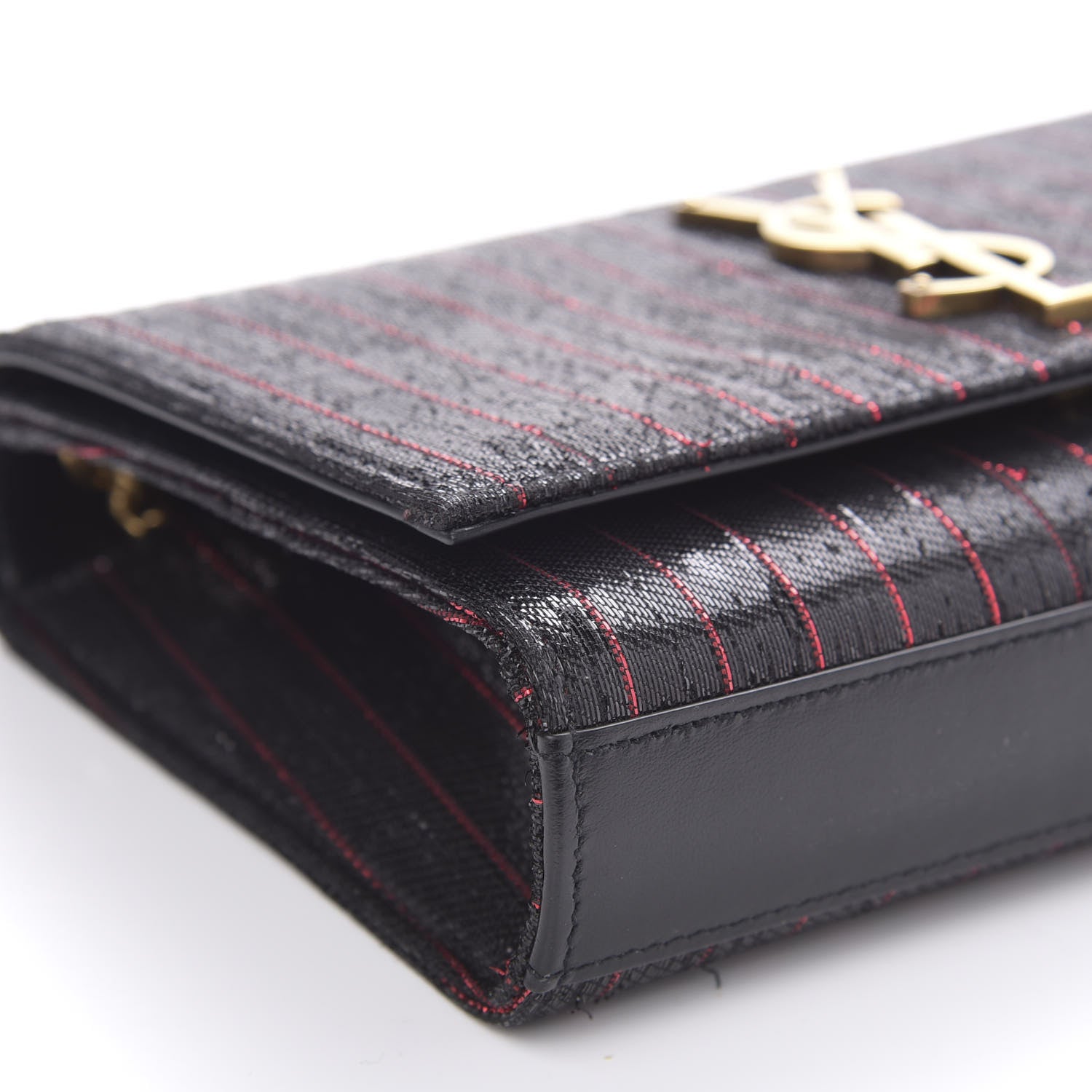 Saint Laurent Metallic Calfskin Striped Small Monogram Kate Satchel Black Red 8 of 11