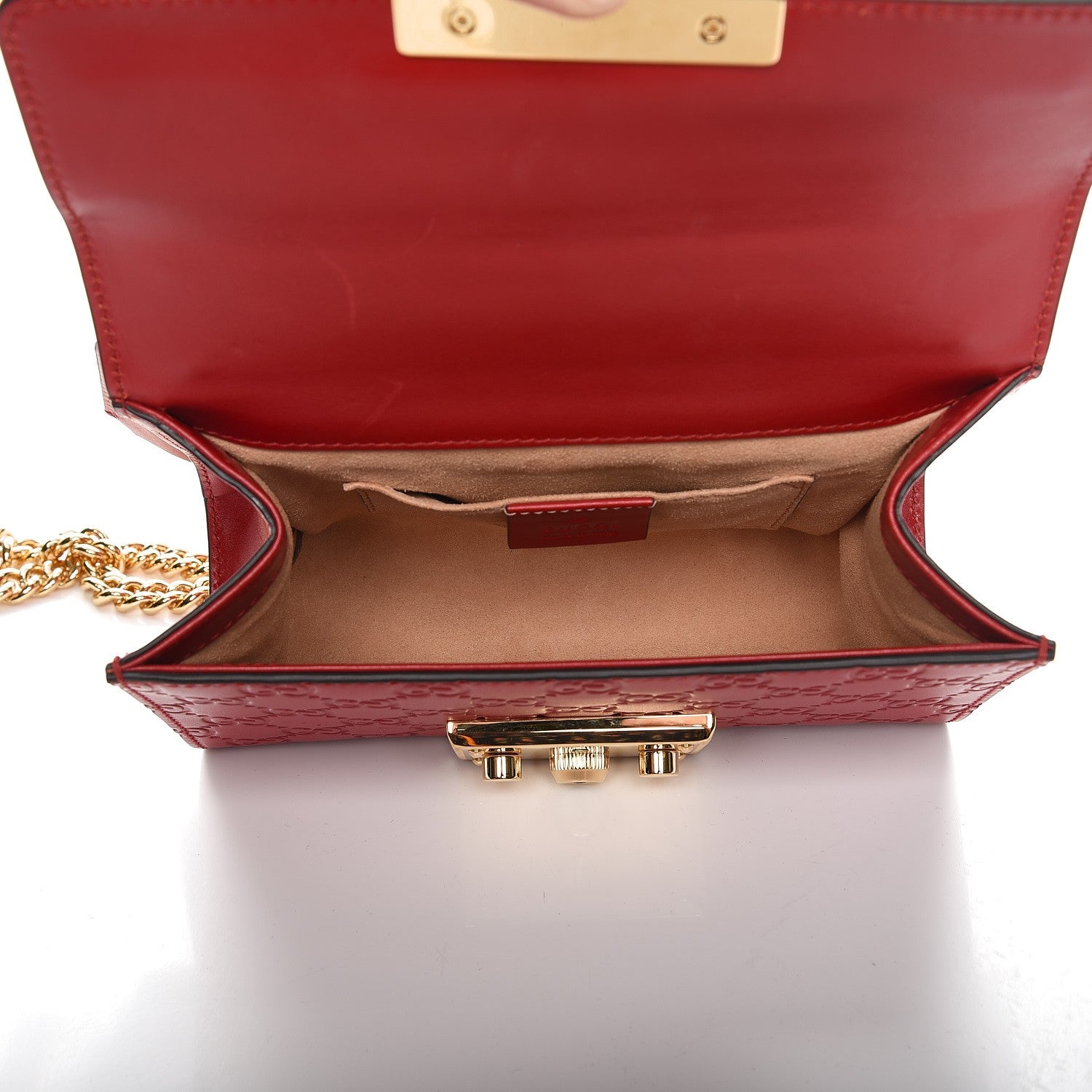 Gucci Guccissima Small Padlock Shoulder Bag Hibiscus Red 5 of 7