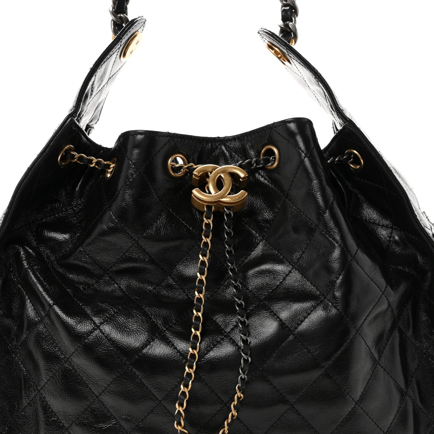 Shiny Crumpled Calfskin Quilted Medium Chanel 25 Handbag Black