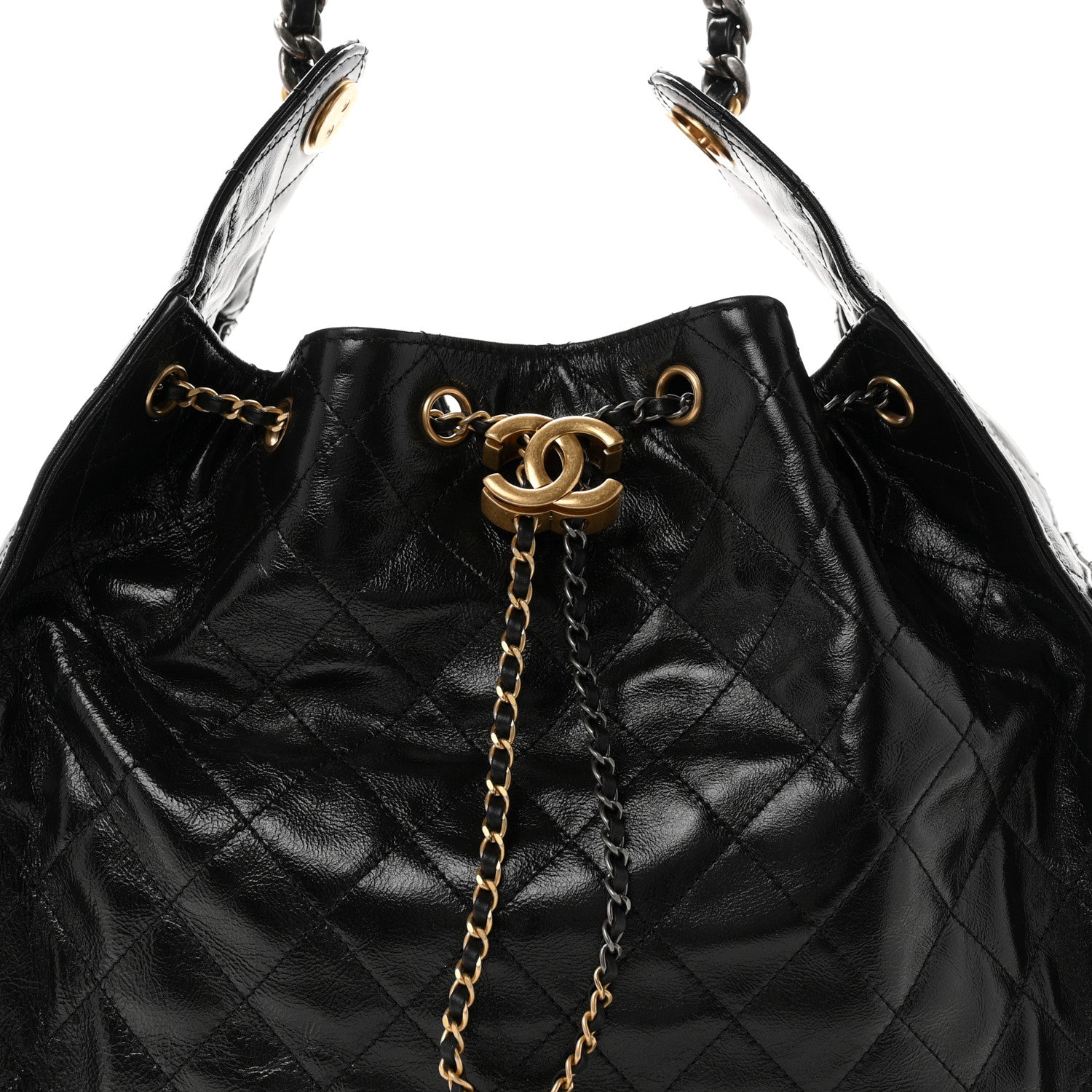 Chanel Shiny Crumpled Calfskin Quilted Medium Chanel 25 Handbag Black 9 of 11