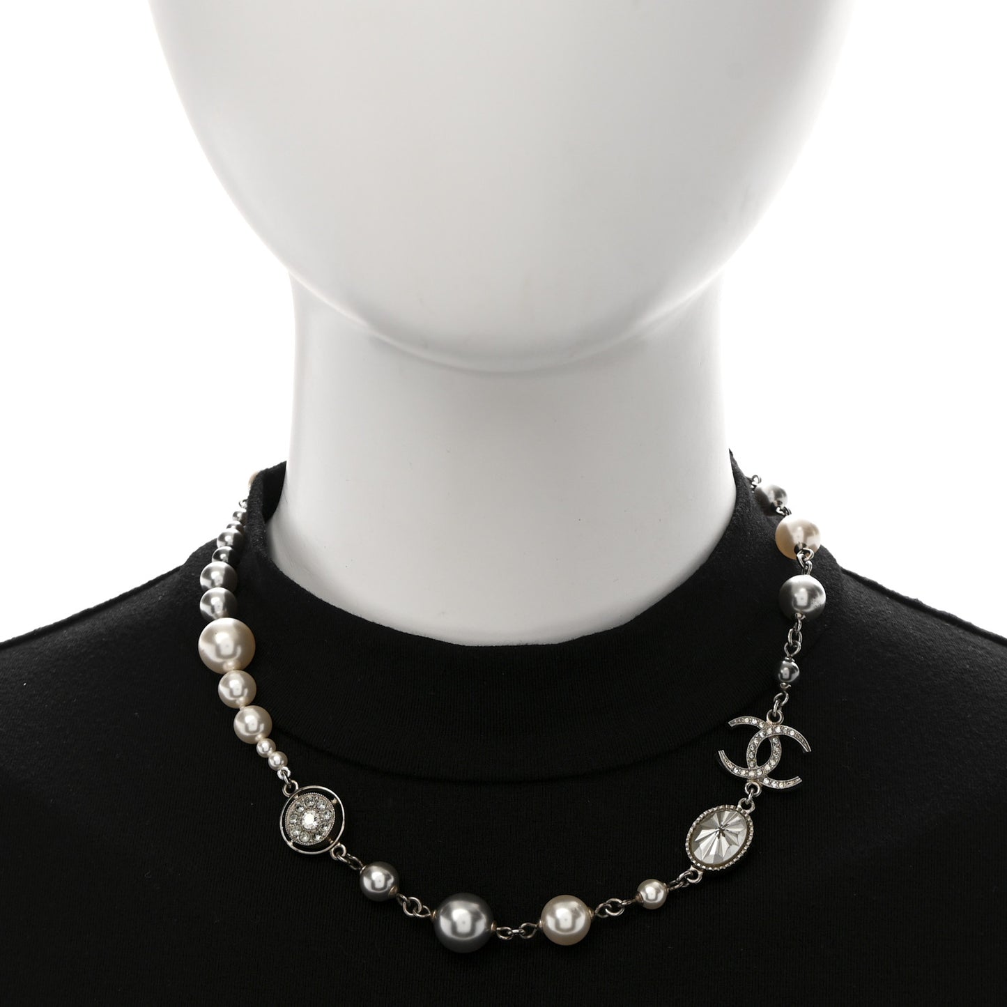Pearl Crystal CC Choker Necklace Silver Pearly White