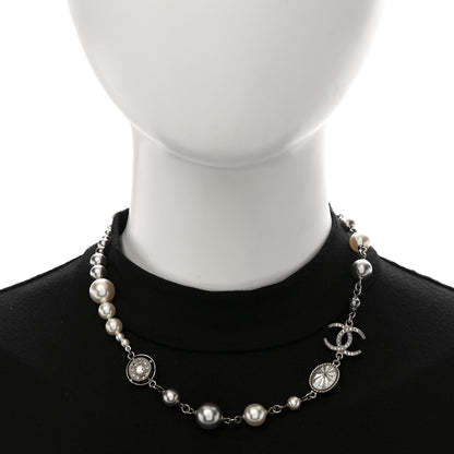 Chanel Pearl Crystal CC Choker Necklace Silver Pearly White 2 of 7