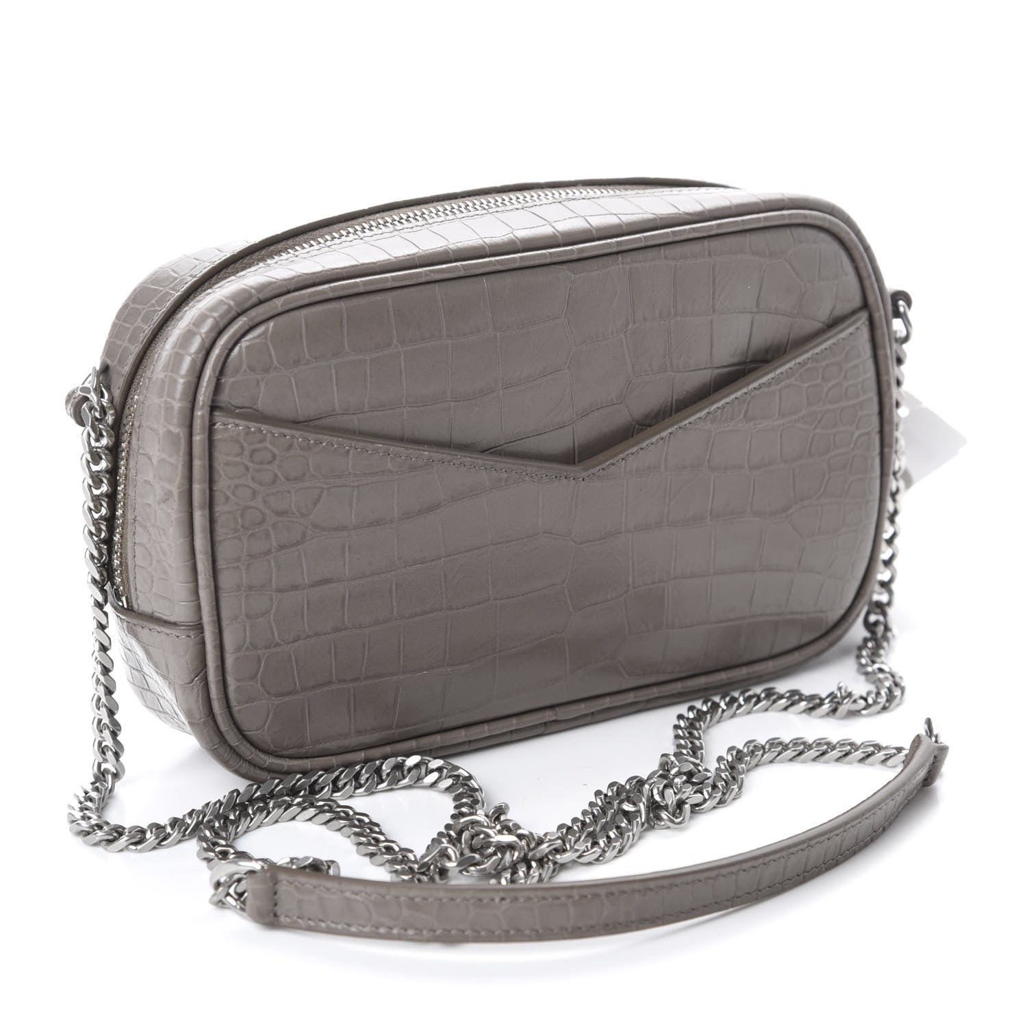 Saint Laurent Calfskin Crocodile Embossed Monogram Lou Camera Bag Fog 3 of 10