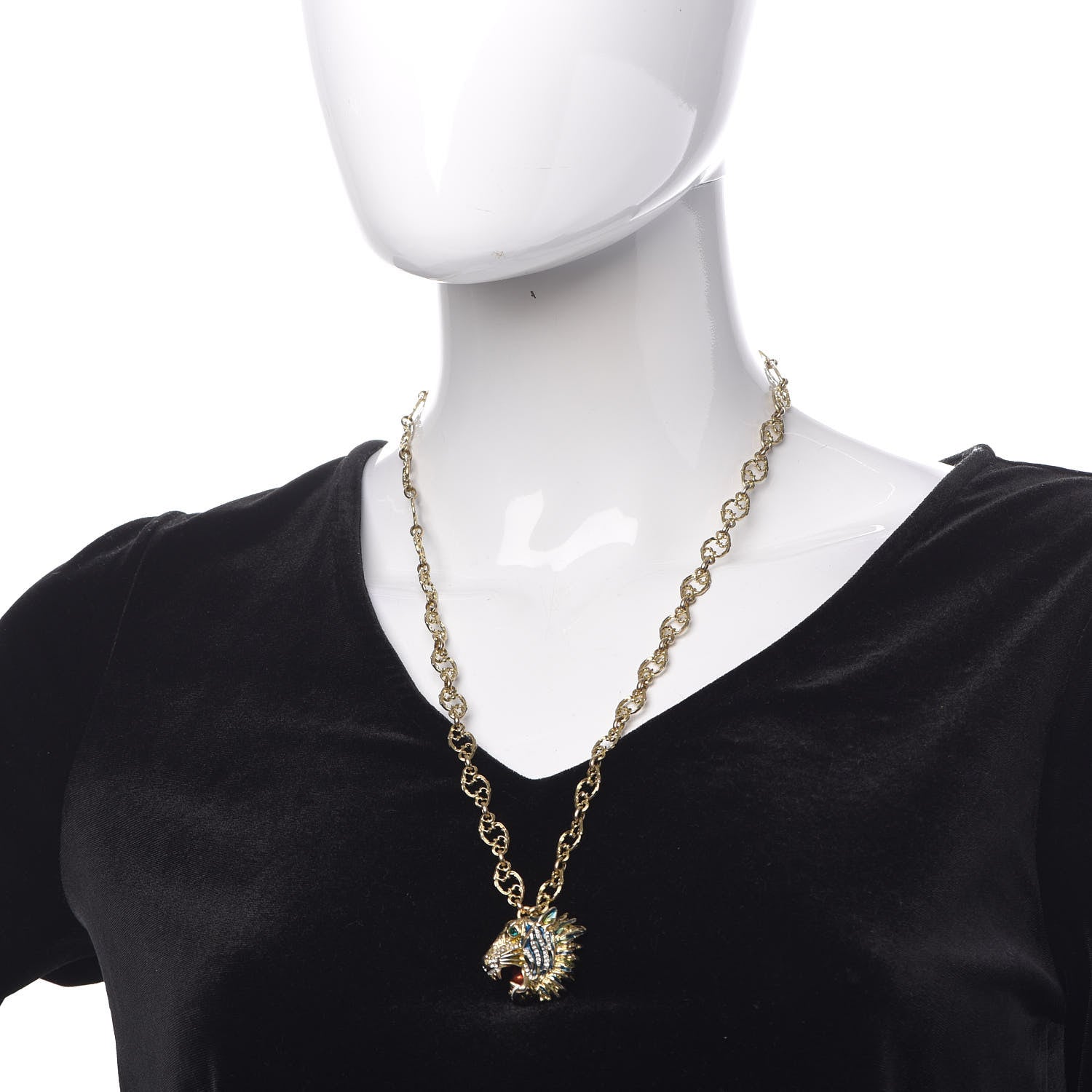 Gucci Metal Enamel Roaring Tiger Pendant Necklace Gold 2 of 6