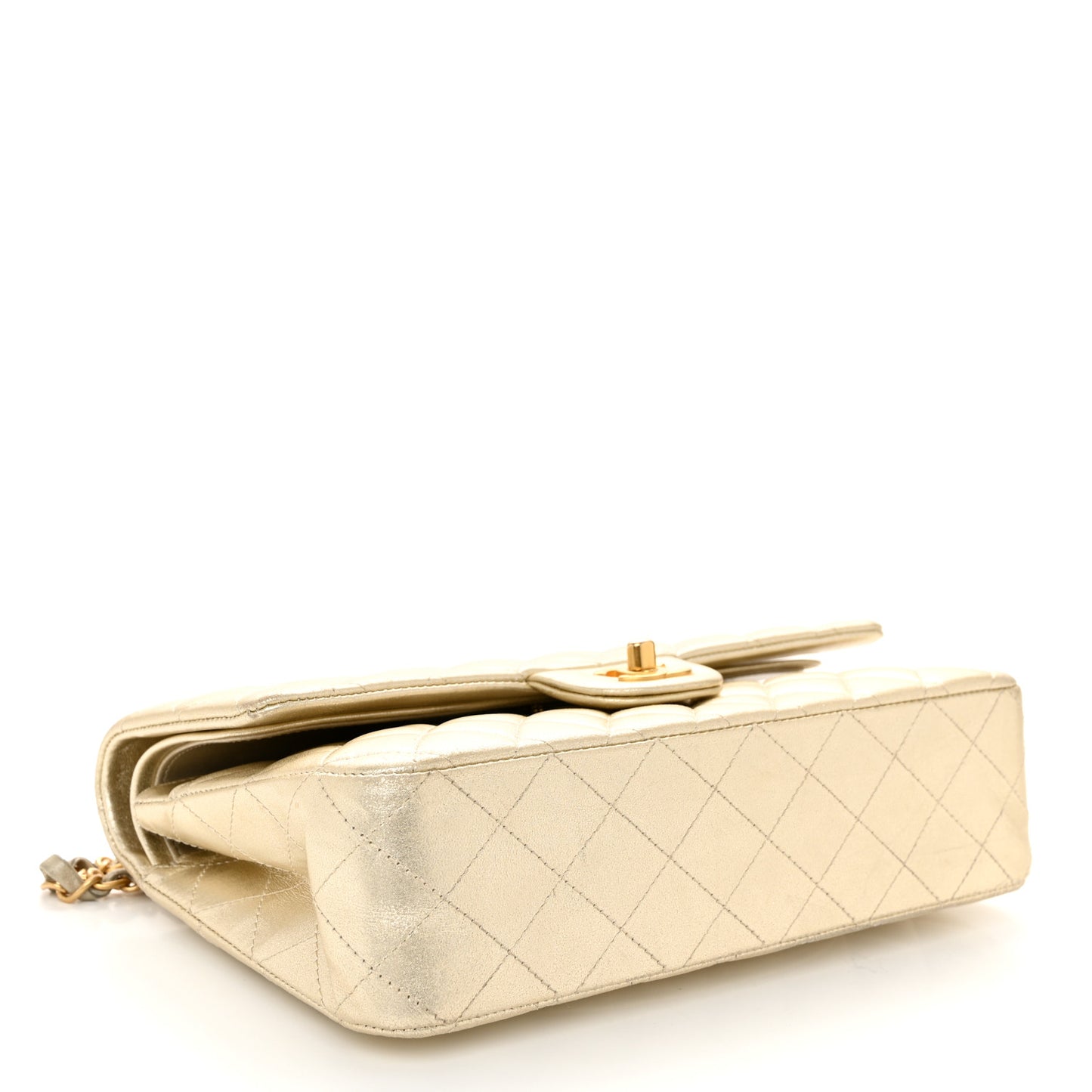 Metallic Lambskin Quilted Medium Double Flap Gold