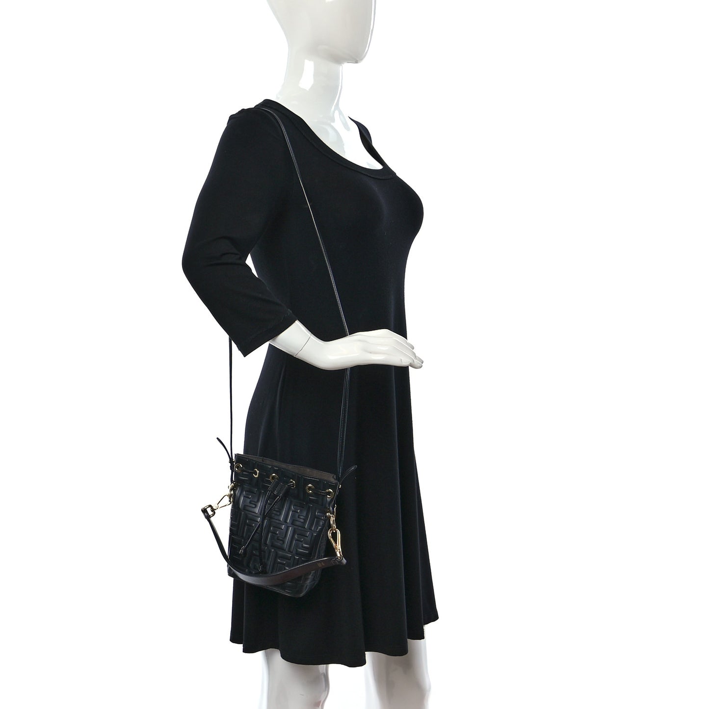 Vitello Liberty F is Fendi FF 1974 Embossed Mini Mon Tresor Bucket Bag Black