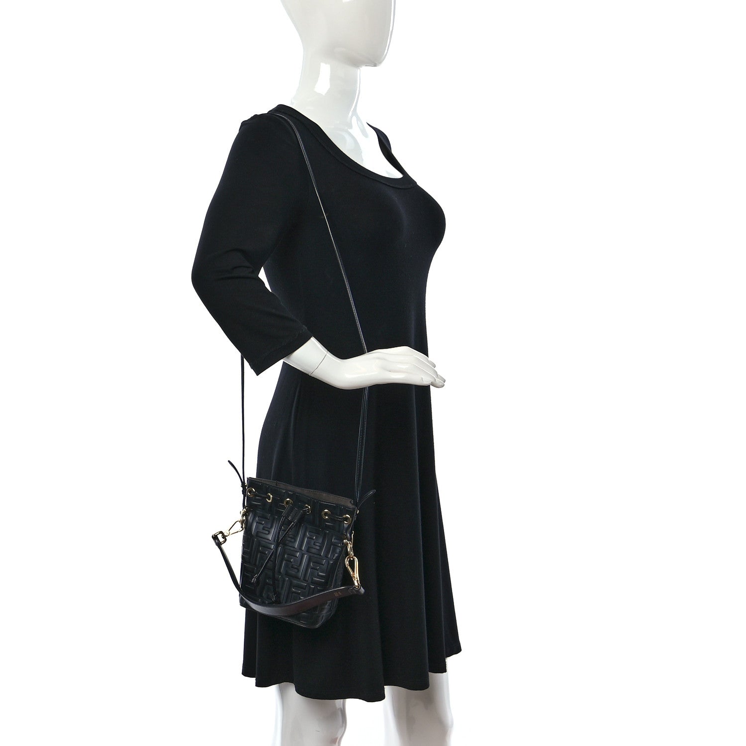 Fendi Vitello Liberty F is Fendi FF 1974 Embossed Mini Mon Tresor Bucket Bag Black 2 of 12
