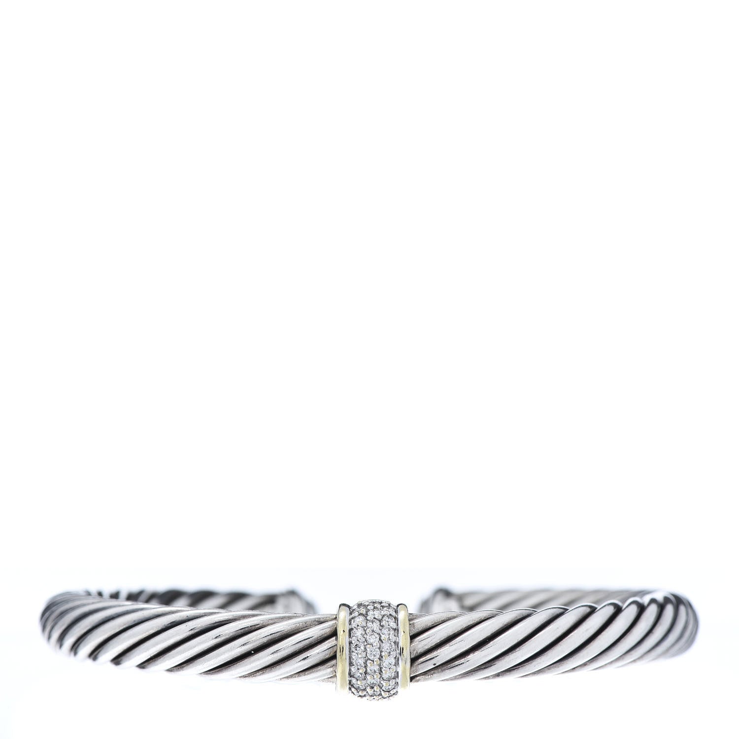 David Yurman Sterling Silver 18K Yellow Gold Diamond 7mm Cable Classics Station Bracelet 1 of 5