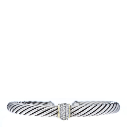 David Yurman Sterling Silver 18K Yellow Gold Diamond 7mm Cable Classics Station Bracelet 1 of 5