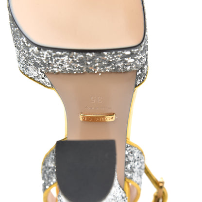 Gucci Glitter Soko Bee Platform High Heel Sandals 35 Argento Oro Vecchio 7 of 10