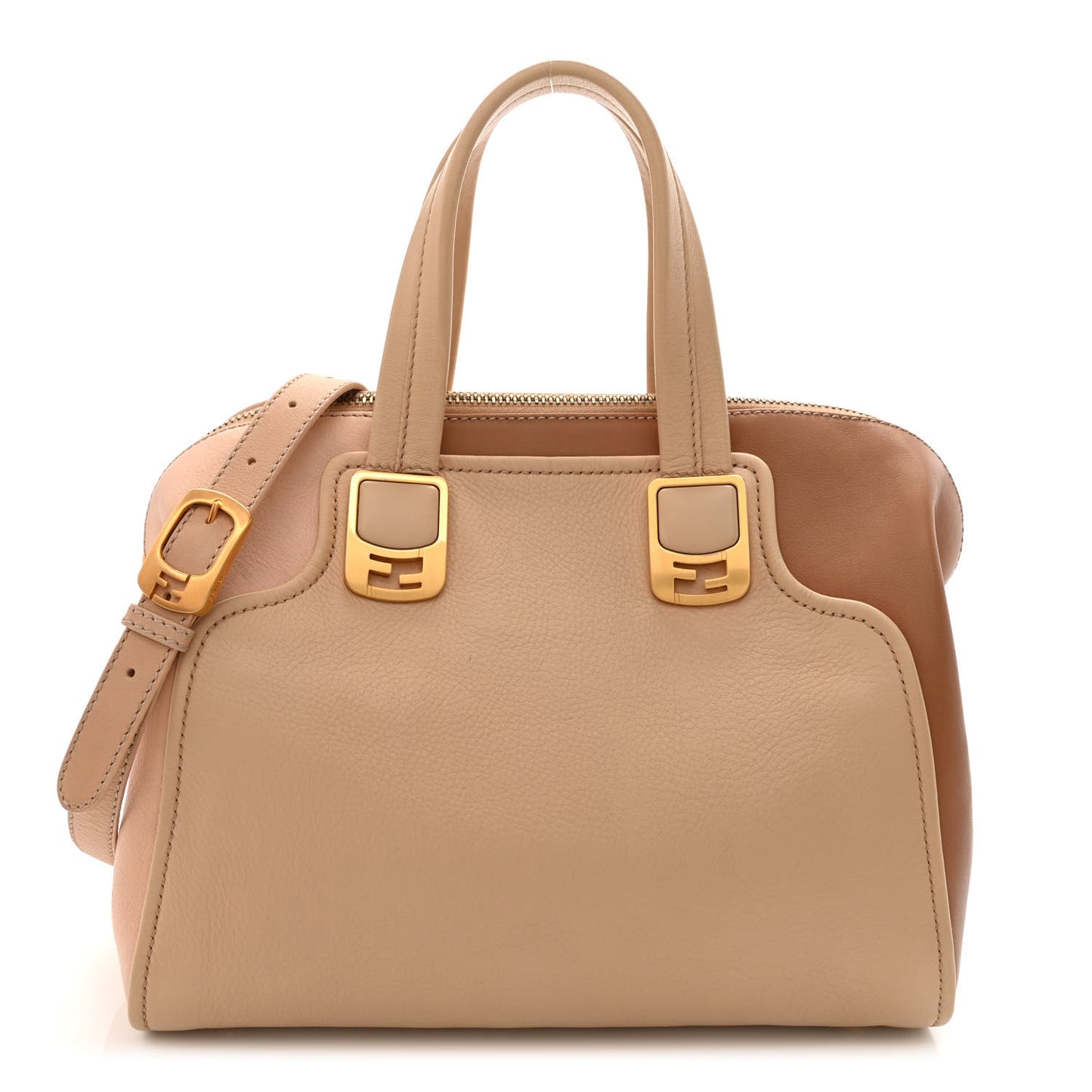Capra Vitello Dolce Marmol Colorblock Small Chameleon Tote Cipria Makeup Camel