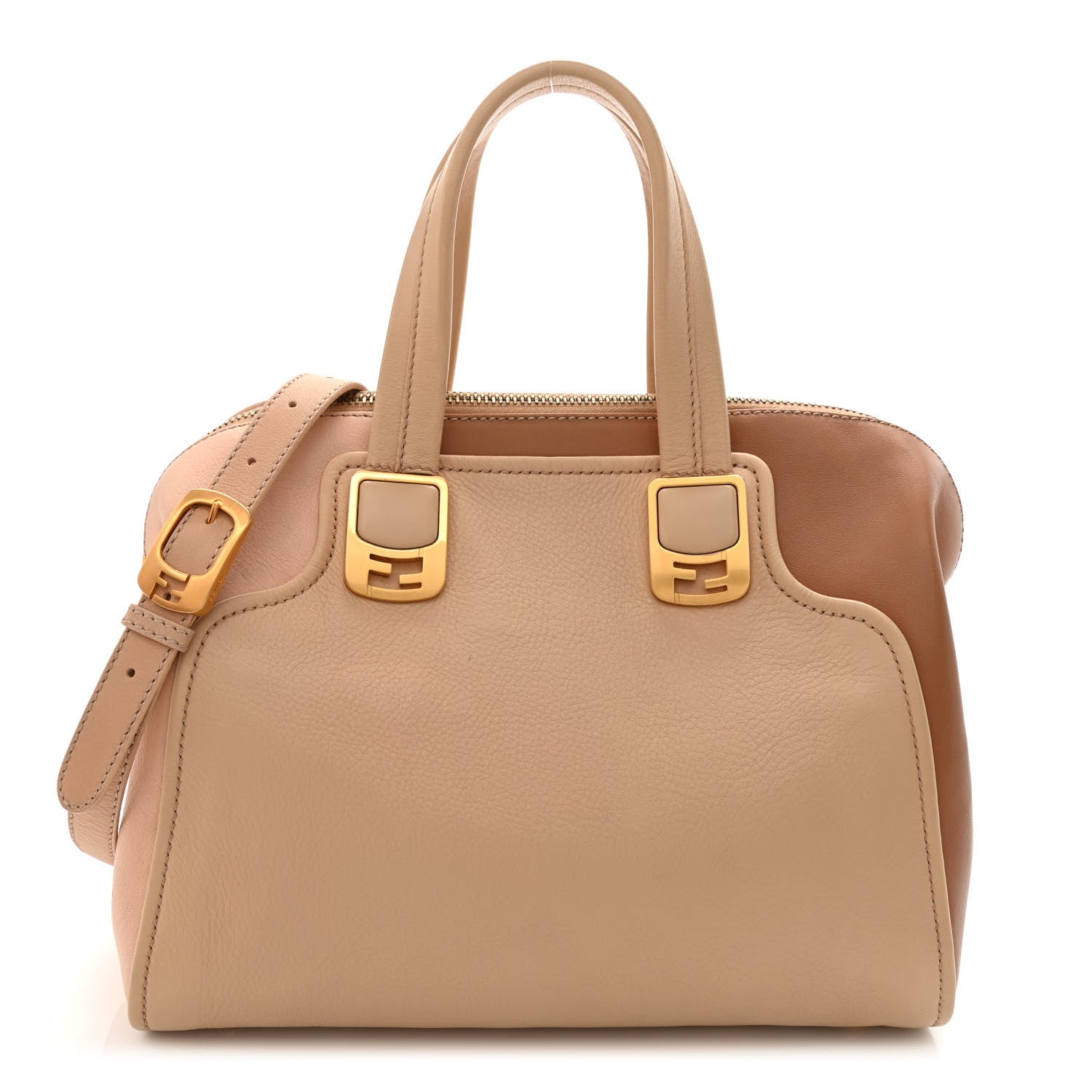 Fendi Capra Vitello Dolce Marmol Colorblock Small Chameleon Tote Cipria Makeup Camel 1 of 10