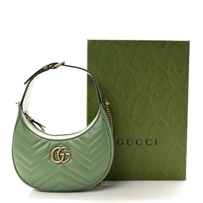 Gucci Calfskin Matelasse Chevron Mini GG Marmont Half Moon Hobo Salamander Green 9 of 9