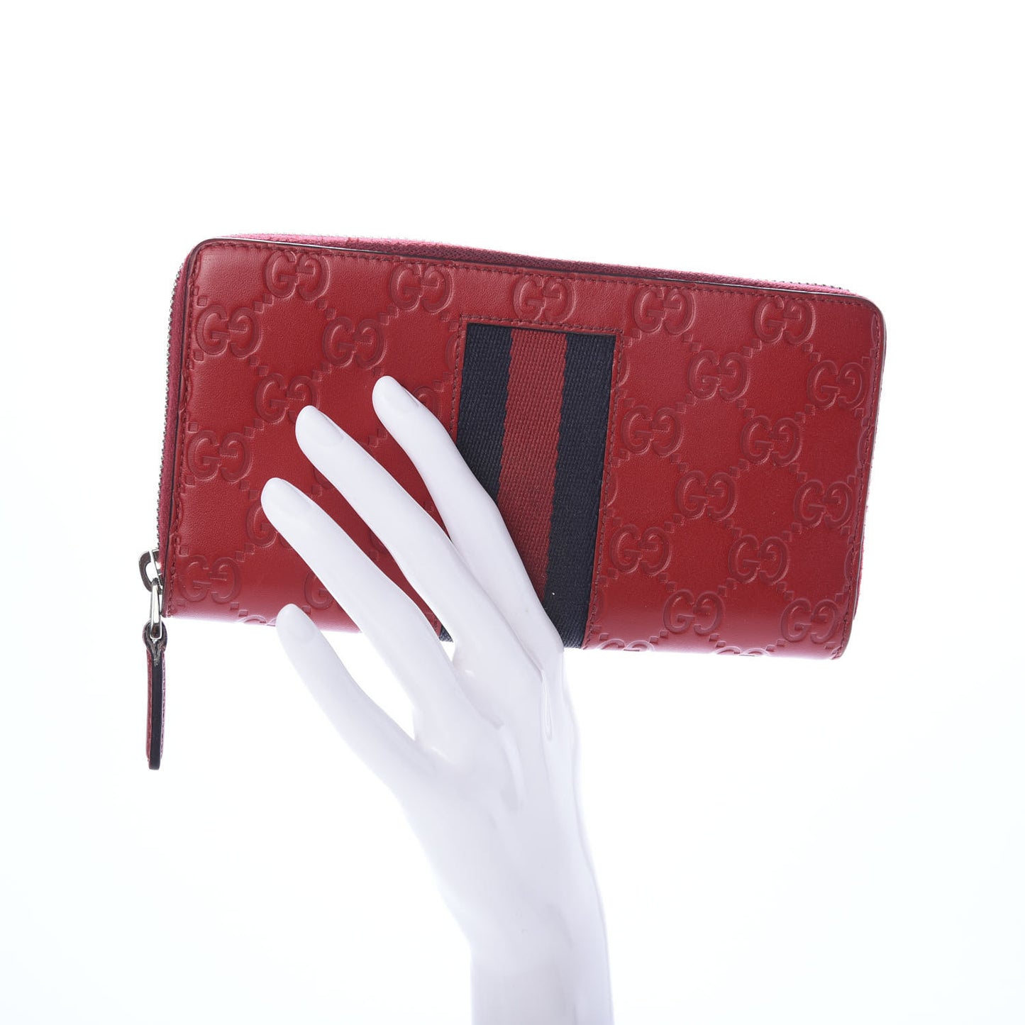 Guccissima Web Zip Around Wallet Red