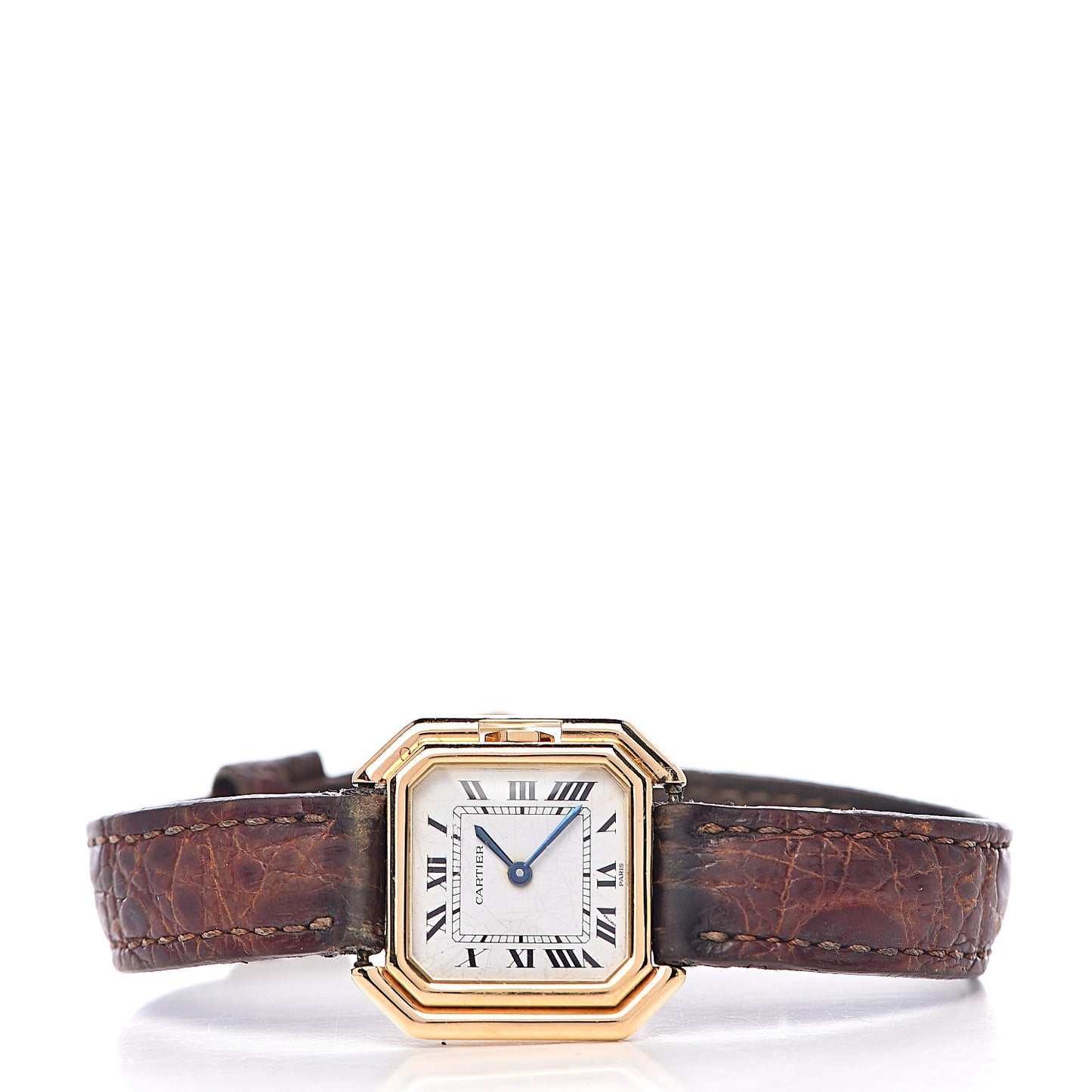 18K Yellow Gold Alligator 20mm Ceinture Octagonal Quartz Watch Brown