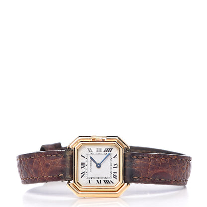 Cartier 18K Yellow Gold Alligator 20mm Ceinture Octagonal Quartz Watch Brown 3 of 12