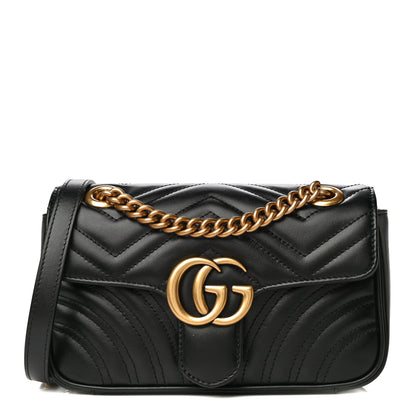 Gucci Calfskin Matelasse Mini GG Marmont Shoulder Bag Black 1 of 13