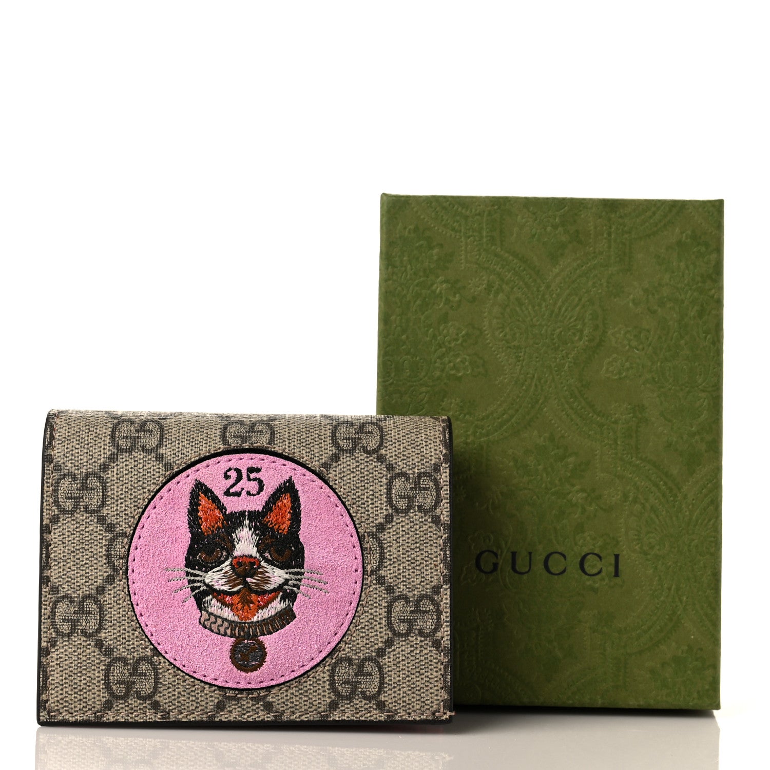 Gucci GG Supreme Monogram Bosco Patch Card Case Wallet Beige Malva Hibiscus Red 9 of 9