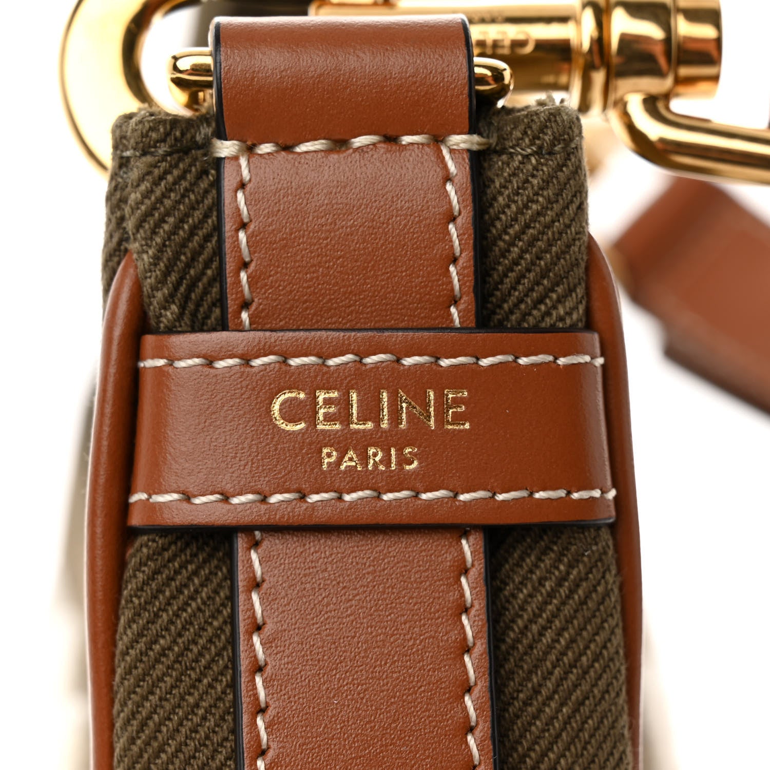 Celine Cotton Gabardine Bouclette Embroidered Medium Strap Ava Triomphe Shoulder Bag Khaki Tan 6 of 9